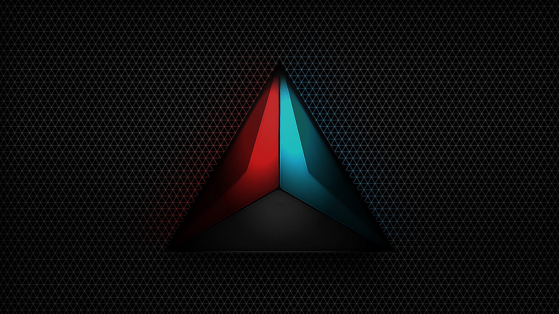 Minimalist dark triangle logo with red and blue accents HD Wallpaper