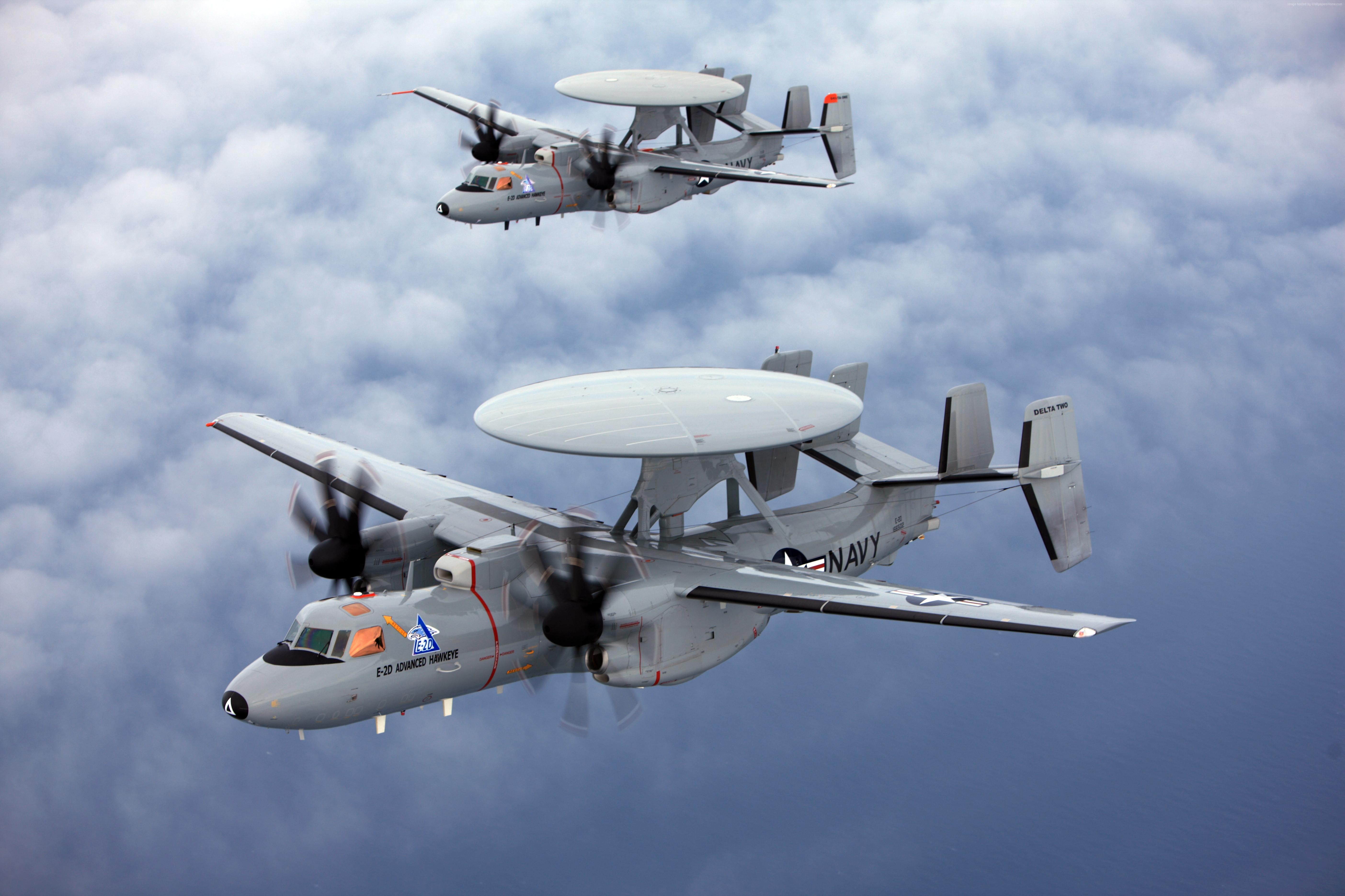 Two US Navy E-2D Advanced Hawkeye aircraft in flight HD Wallpaper