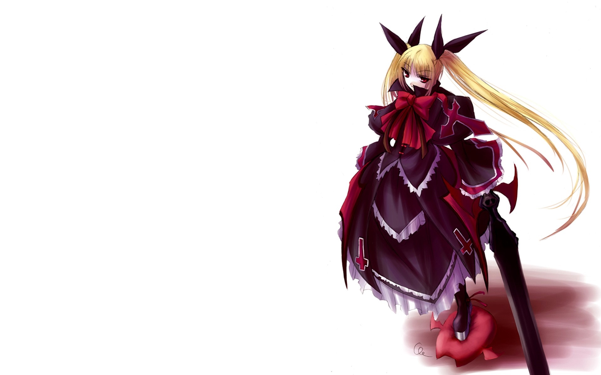 Anime girl with blonde hair and red bow HD Wallpaper