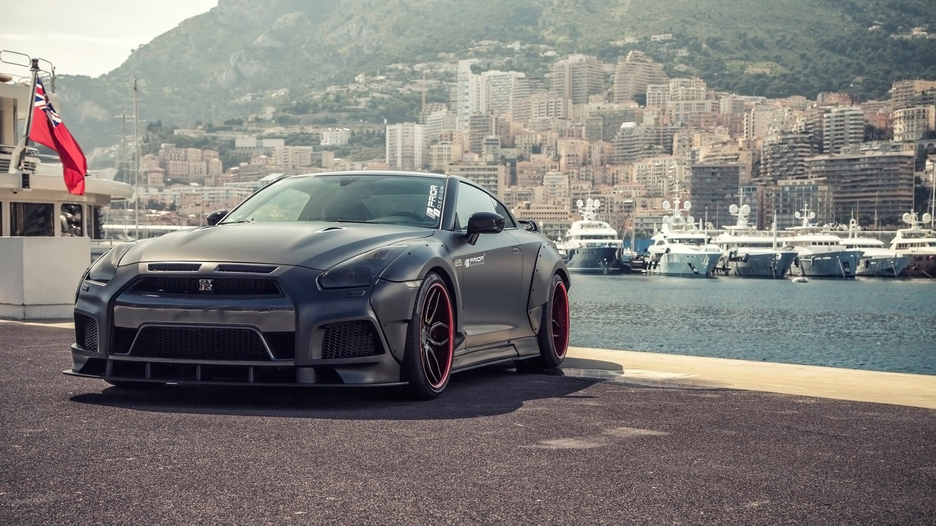 Matte black Nissan GT-R PD750 Widebody in Monaco HD Wallpaper