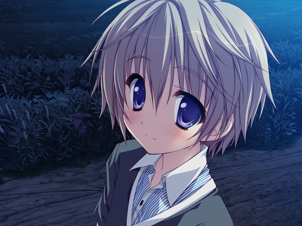 Anime character with purple eyes and grey hair HD Wallpaper