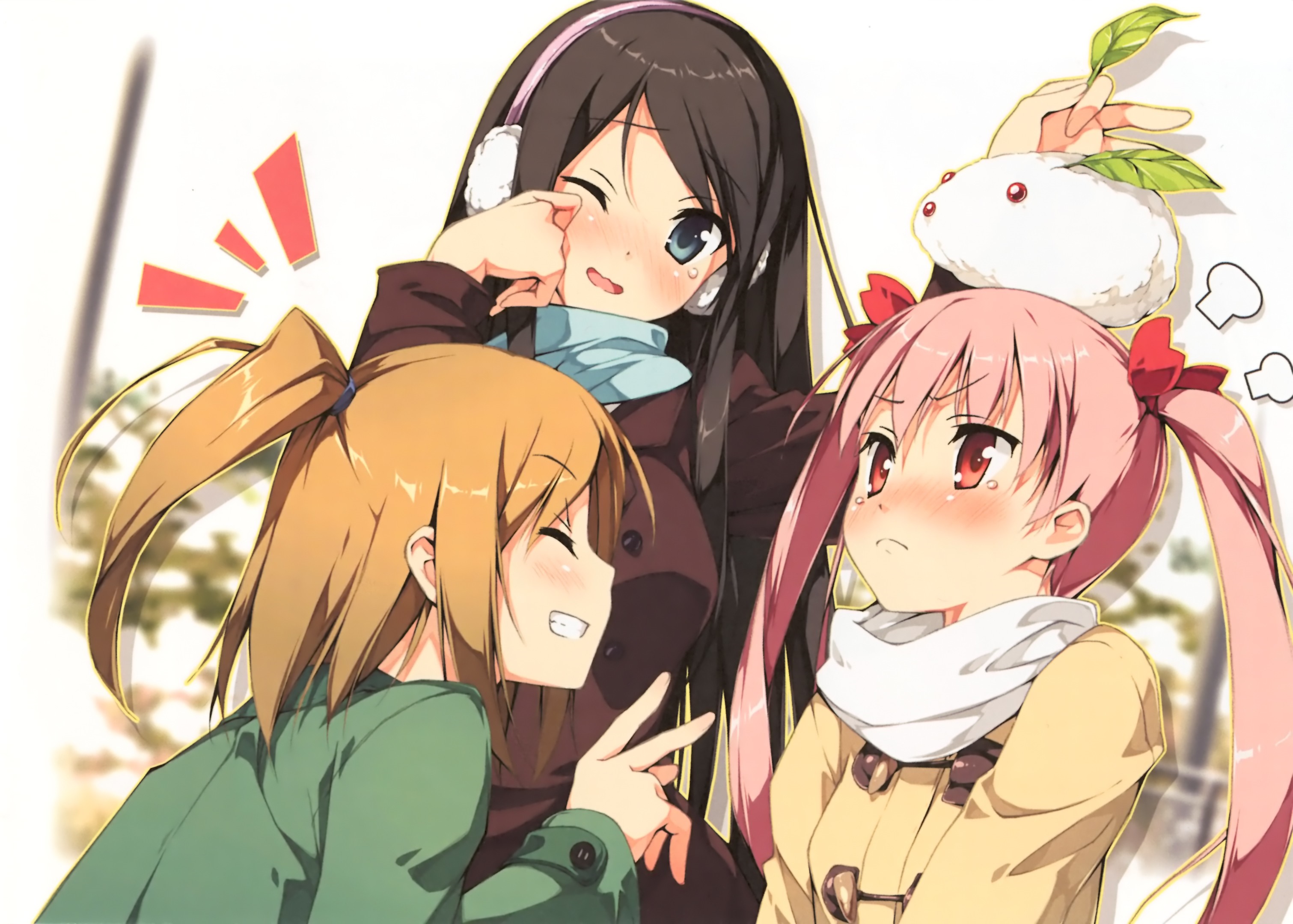 Three anime girls interacting HD Wallpaper