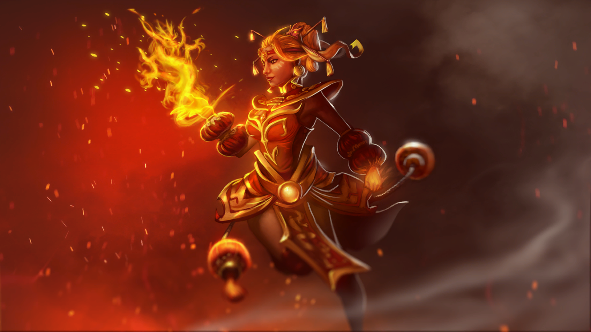 Lina from Dota 2 wielding fire HD Wallpaper