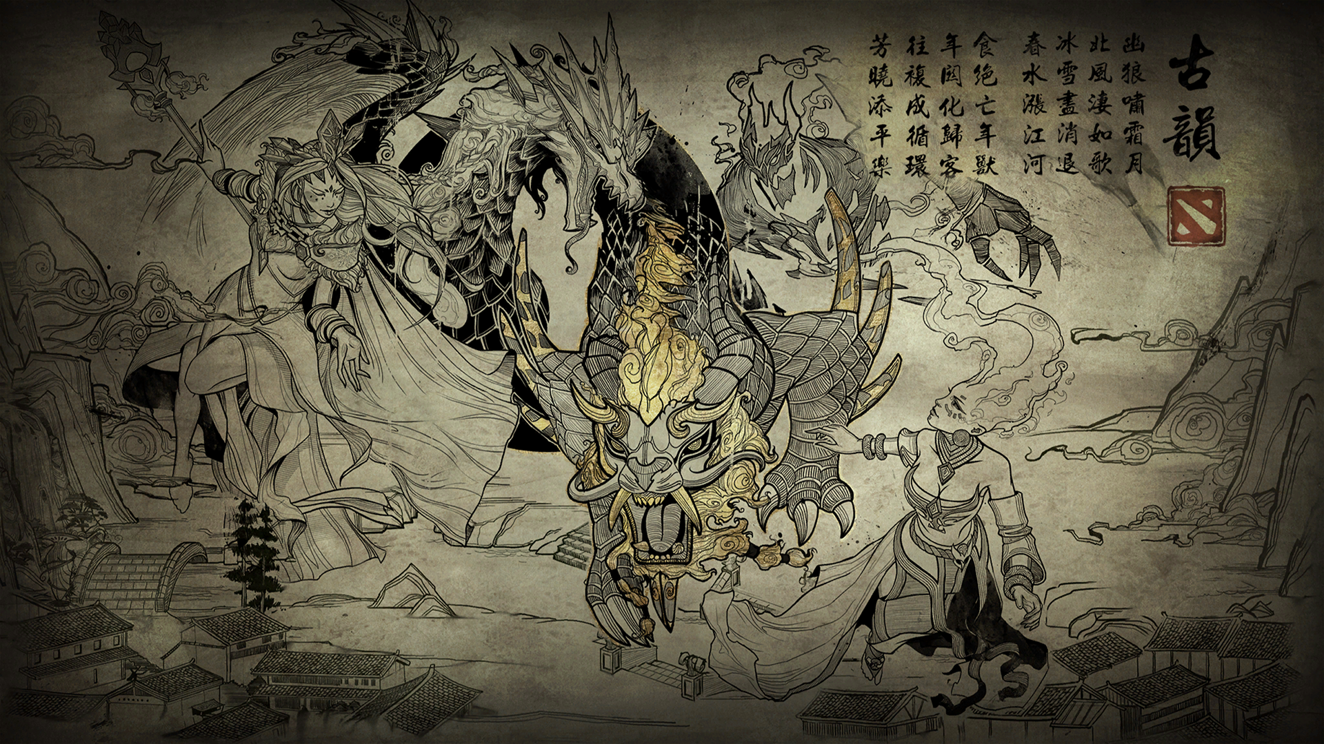 Dota 2 Ancient Dragon and Warriors Illustration HD Wallpaper