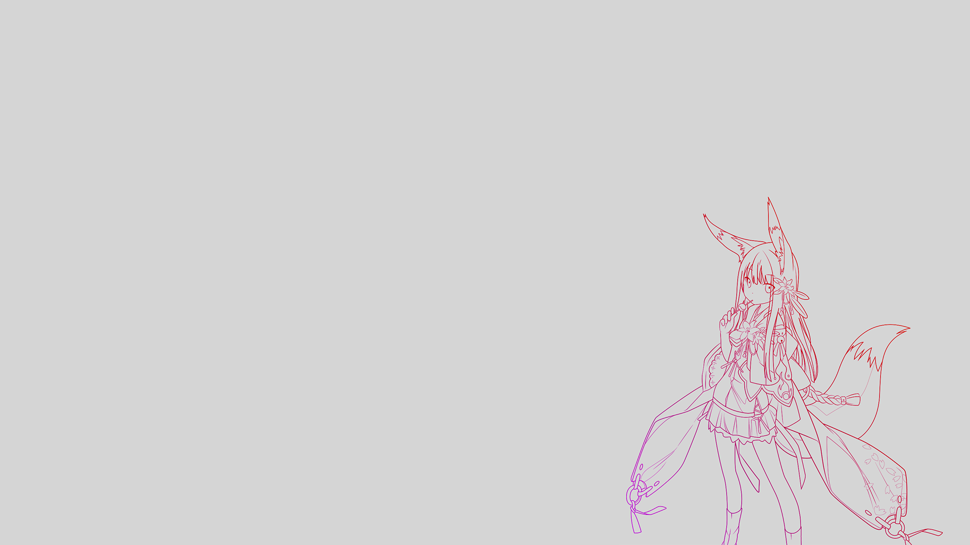 Anime girl with fox ears and tail, line art HD Wallpaper