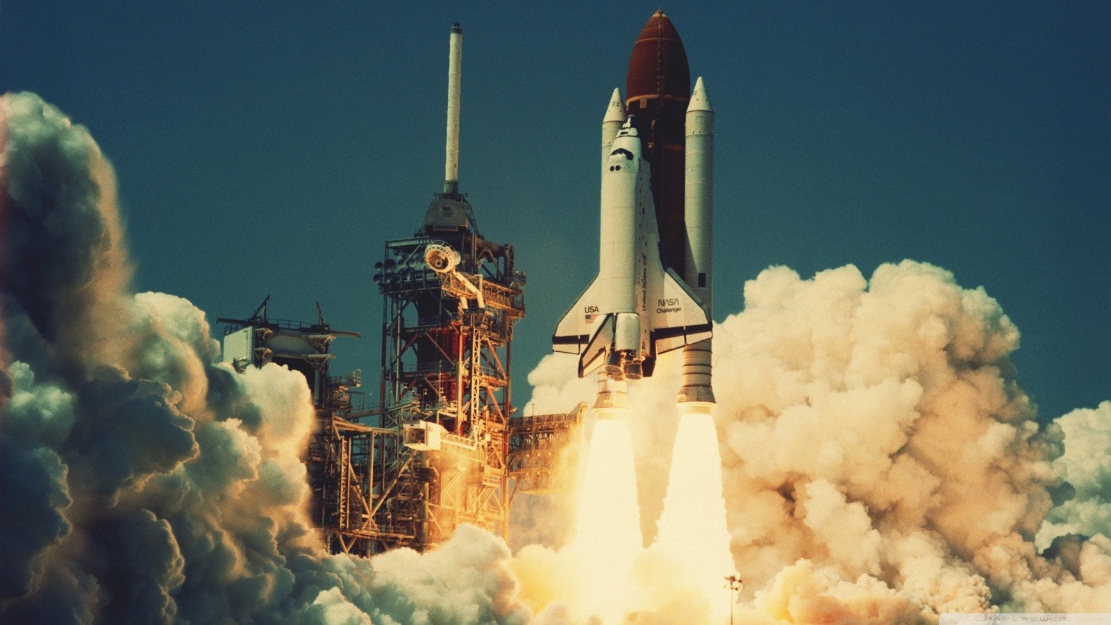 Space Shuttle Launch with Rocket and Smoke HD Wallpaper