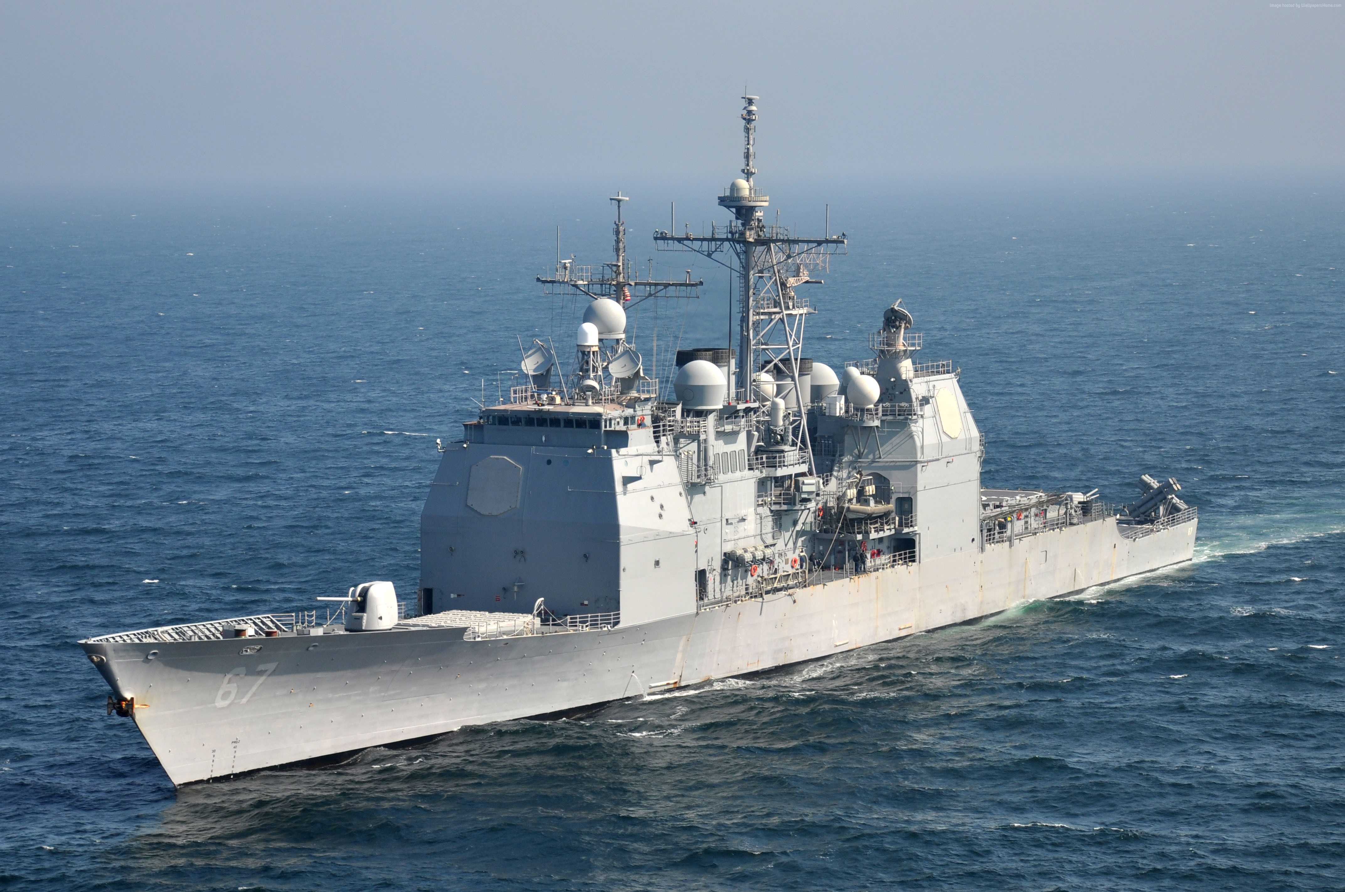 USS Shiloh CG-67 guided missile cruiser sailing on the ocean HD Wallpaper