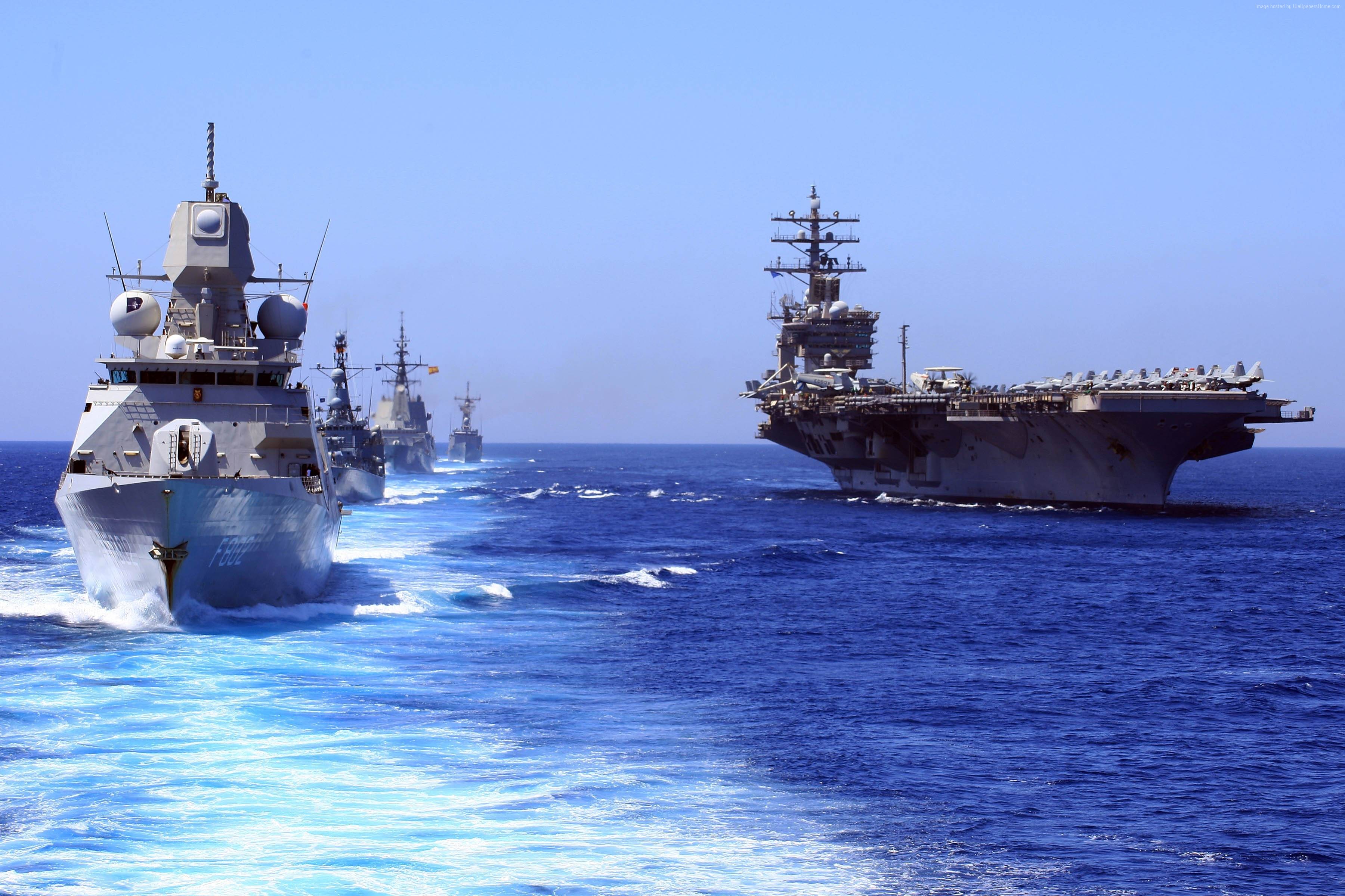 US Navy Aircraft Carrier and Frigates Sailing HD Wallpaper