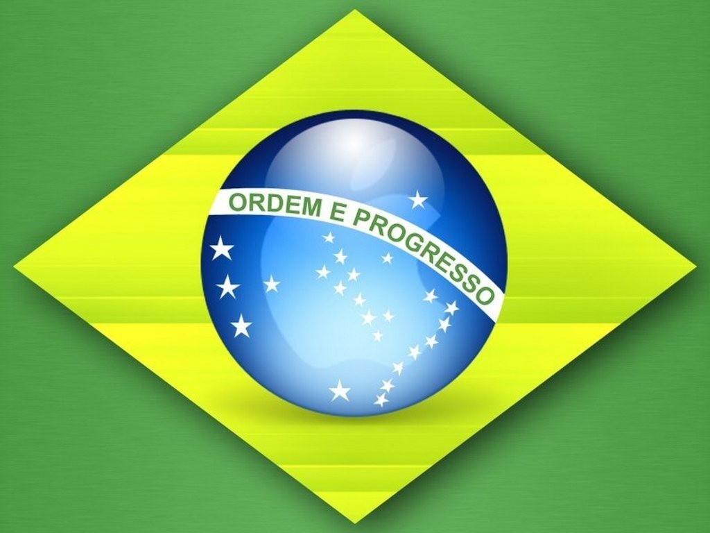 Brazilian flag with a globe and text HD Wallpaper