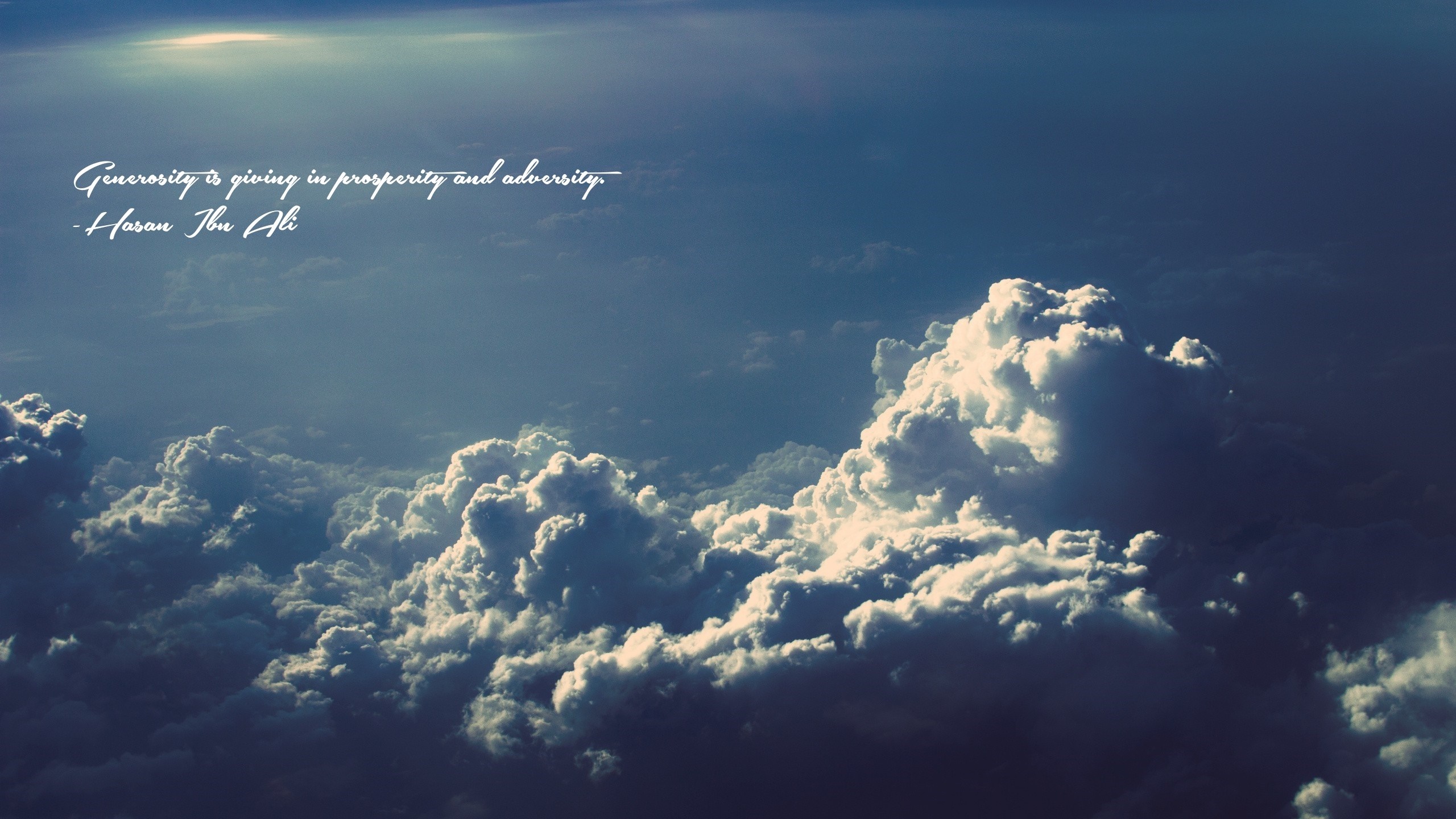 Generosity Quote by Hasan Ibn Ali Over Clouds HD Wallpaper