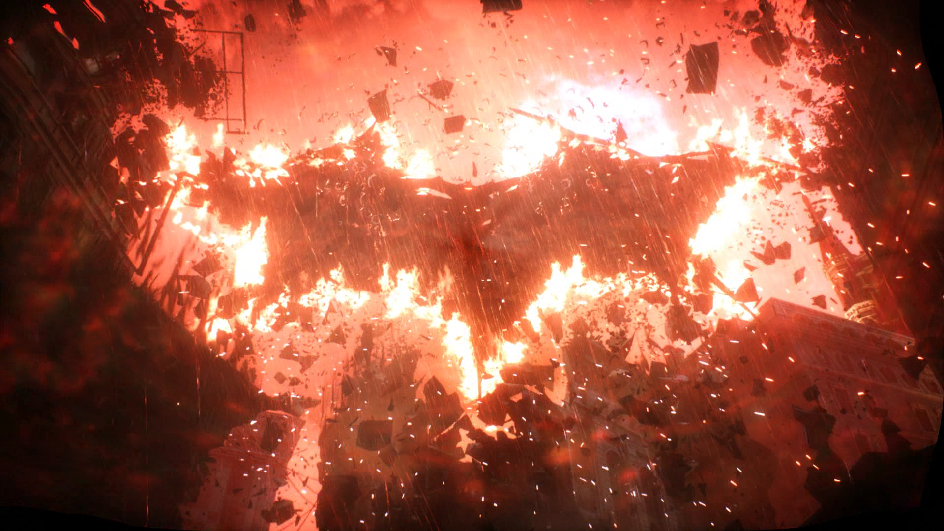Batman Arkham Knight explosion with fire and debris HD Wallpaper