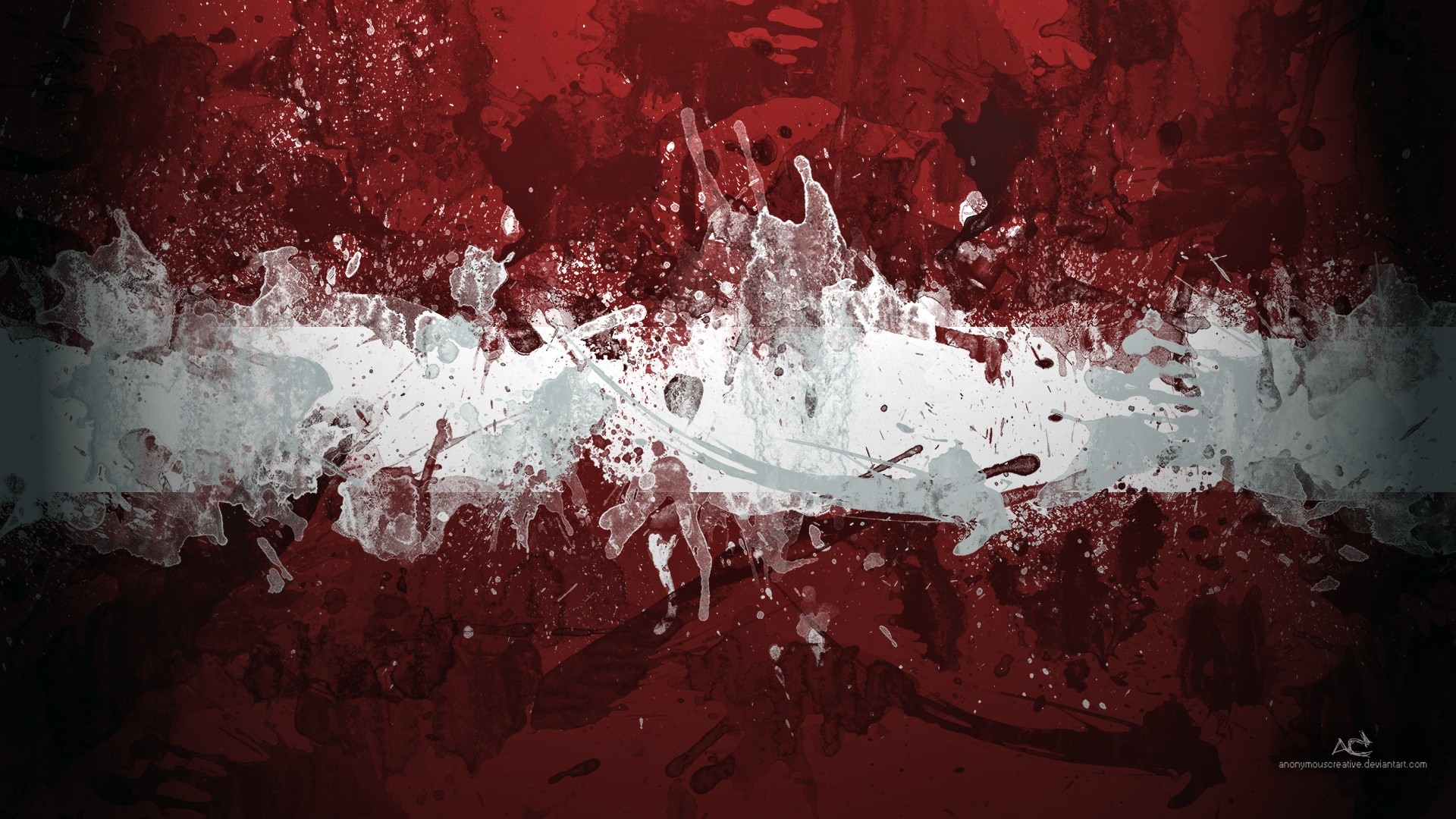 Abstract Flag of Latvia with Red and White Splatter HD Wallpaper
