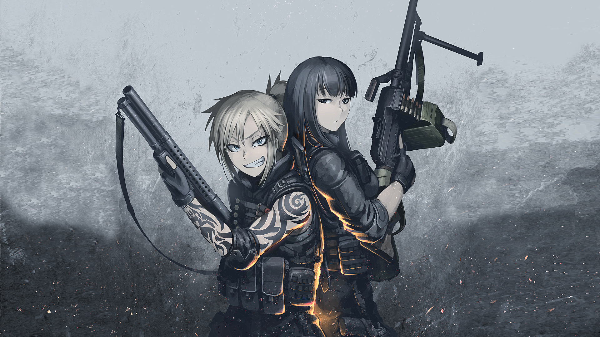 Anime girls with guns HD Wallpaper