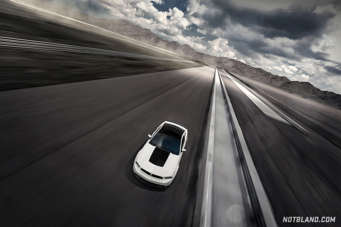 White Ford Mustang driving on a highway HD Wallpaper