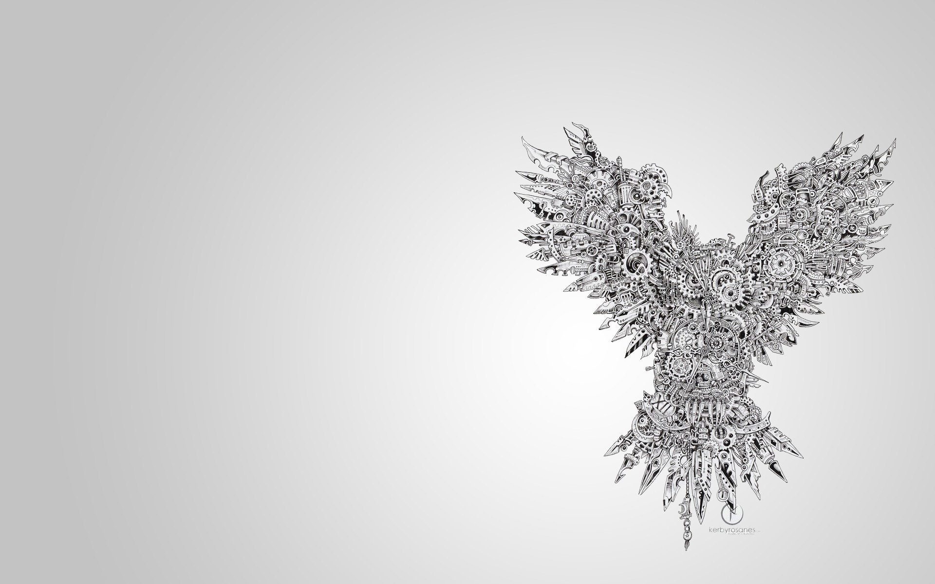 Mechanical owl drawing on a white background HD Wallpaper