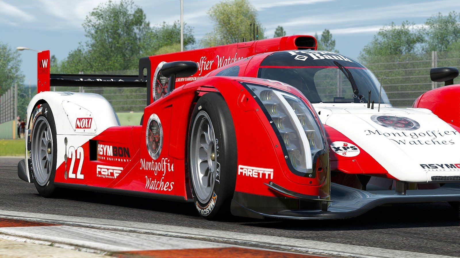 Red and white racing car with number 22 on a track HD Wallpaper