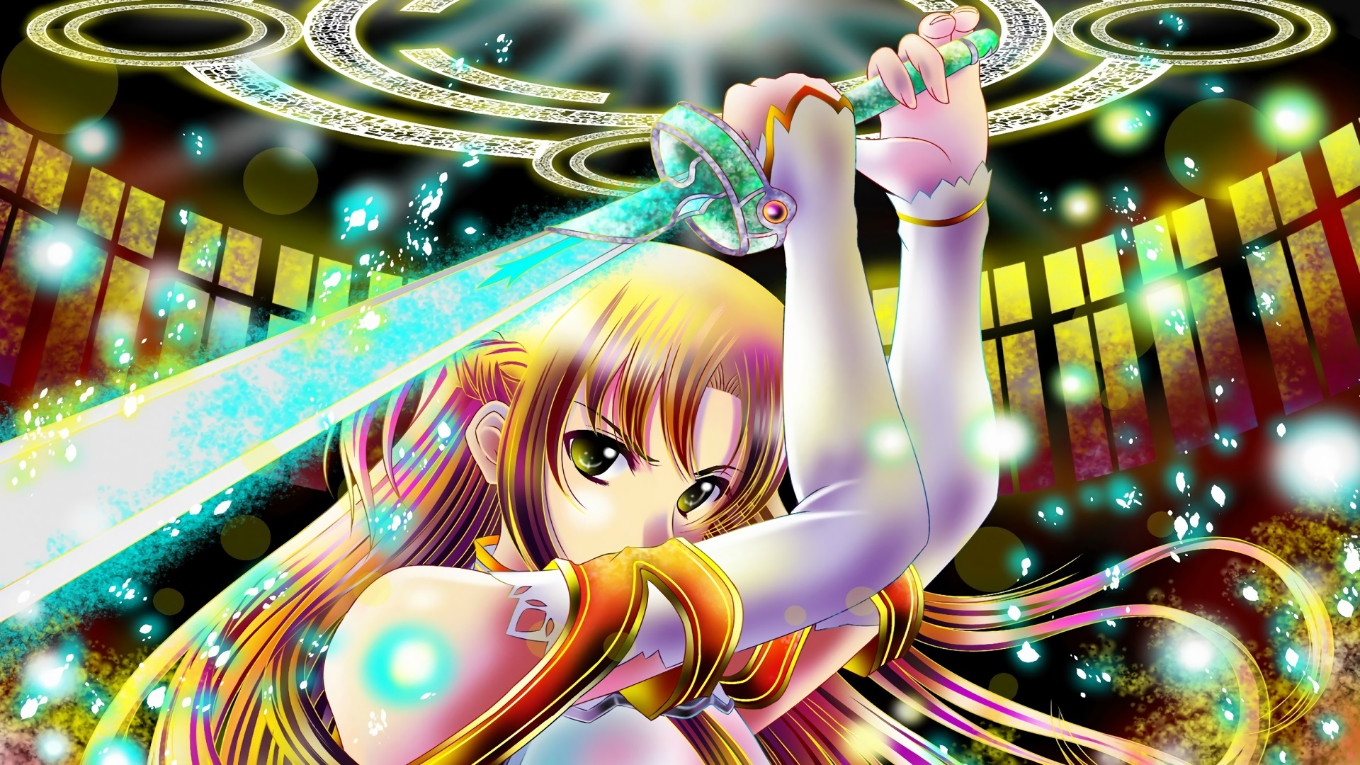 Asuna Yuuki from Sword Art Online with glowing sword HD Wallpaper