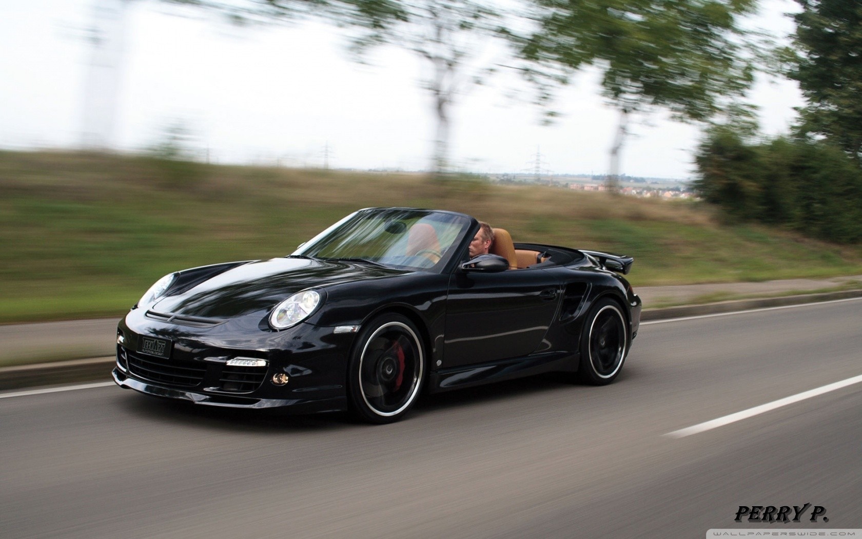 Black Porsche 911 GT2 with City Skyline HD Wallpaper