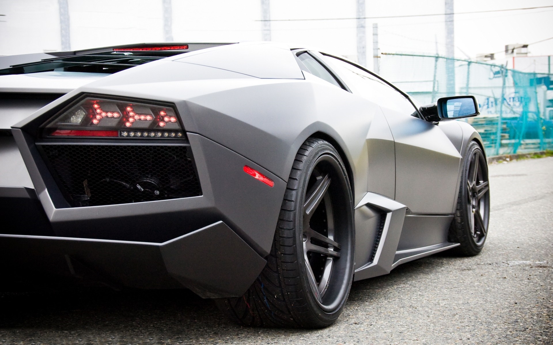 Matte grey Lamborghini Reventon rear view HD Wallpaper