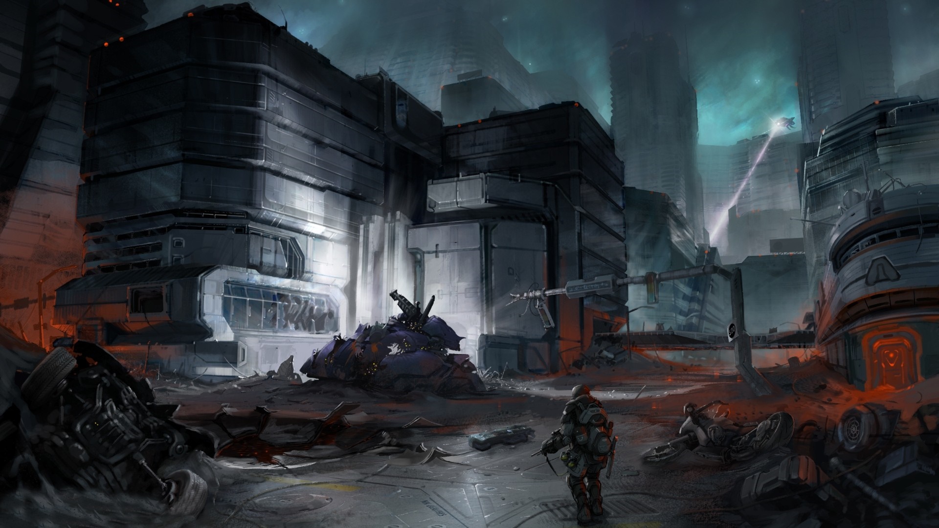 Halo UNSC soldier in a destroyed futuristic city HD Wallpaper