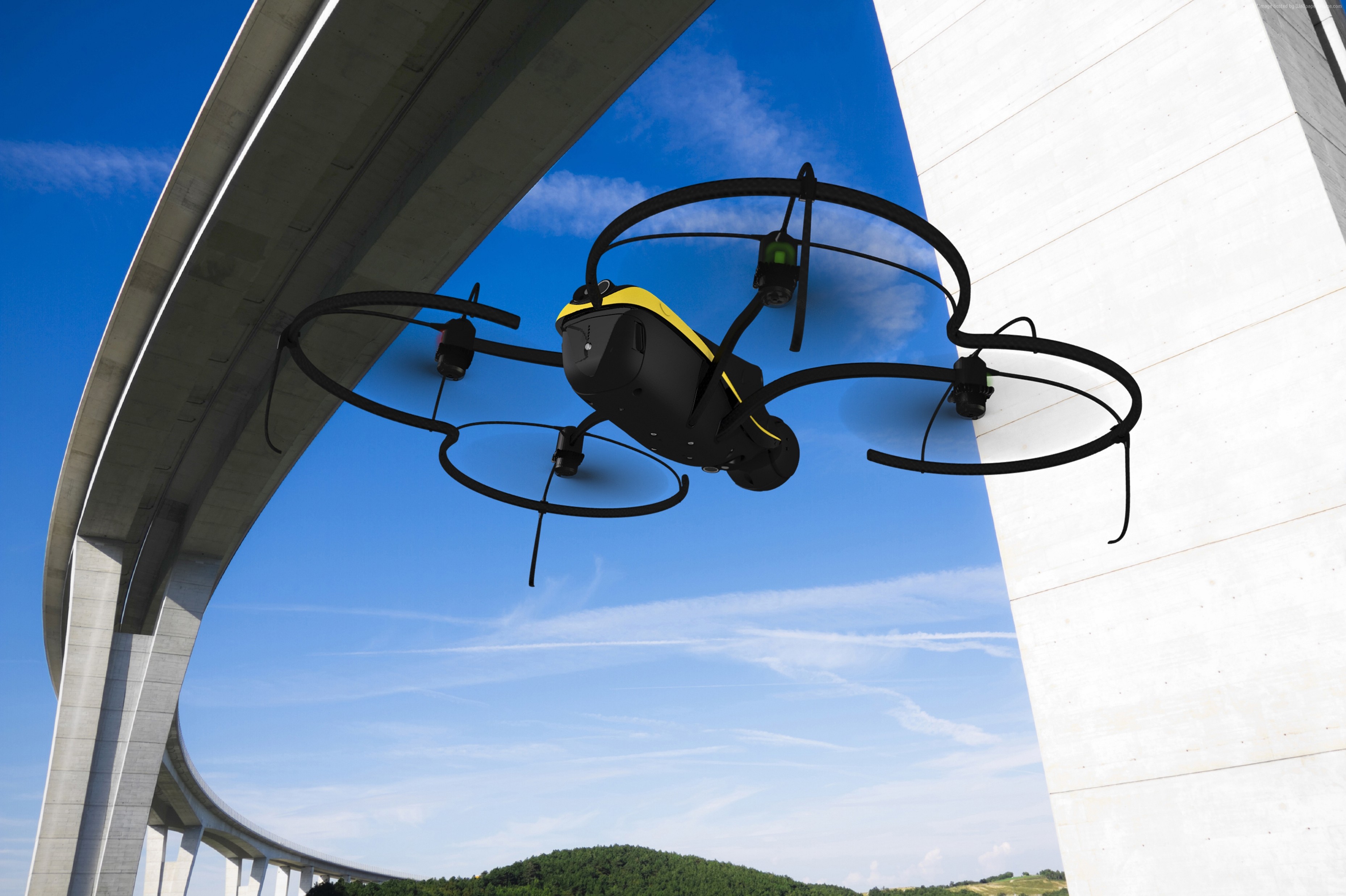 Exo Sensefly Drone flying near a bridge HD Wallpaper