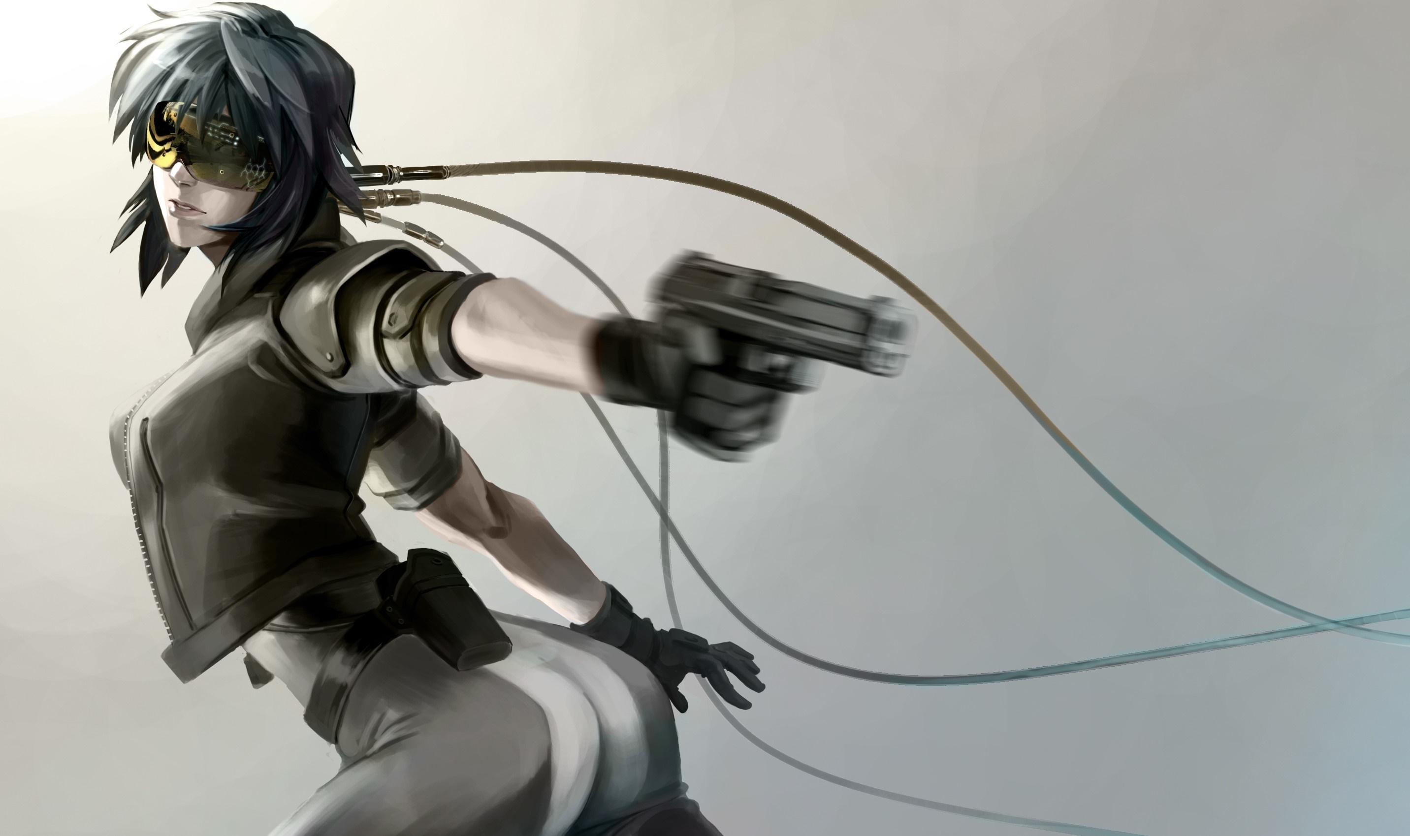 Motoko Kusanagi from Ghost in the Shell holding a gun HD Wallpaper