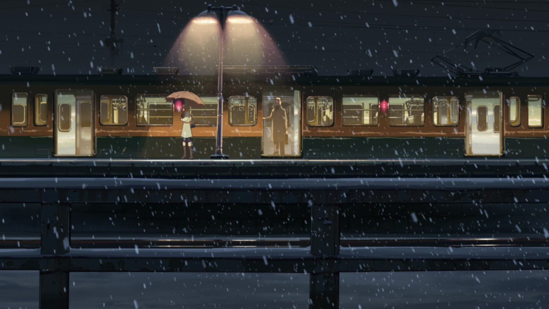 Train station at night with snow, 5 Centimeters Per Second HD Wallpaper