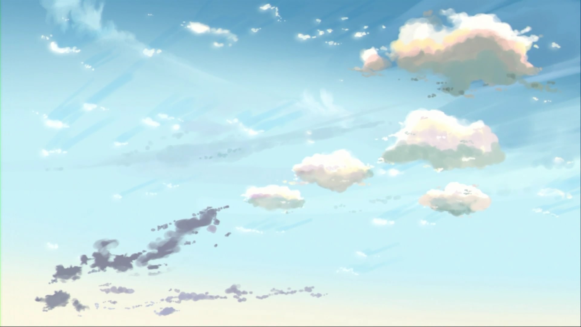 Anime sky with clouds and sunlight HD Wallpaper