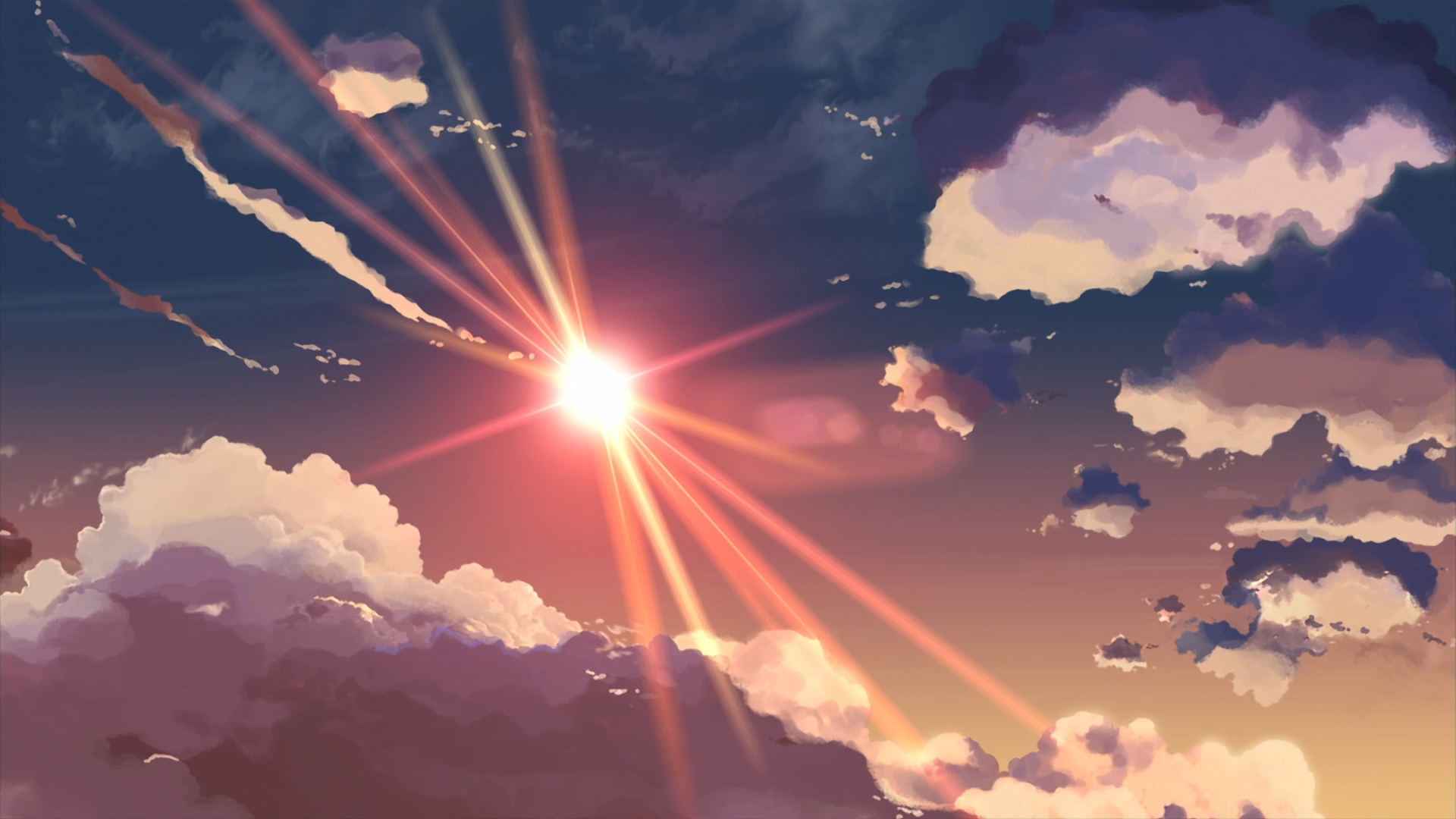 Anime sky with sun and clouds, 5 Centimeters Per Second HD Wallpaper