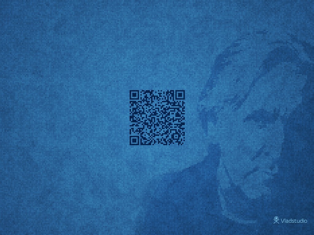 QR code and portrait on blue textured background HD Wallpaper