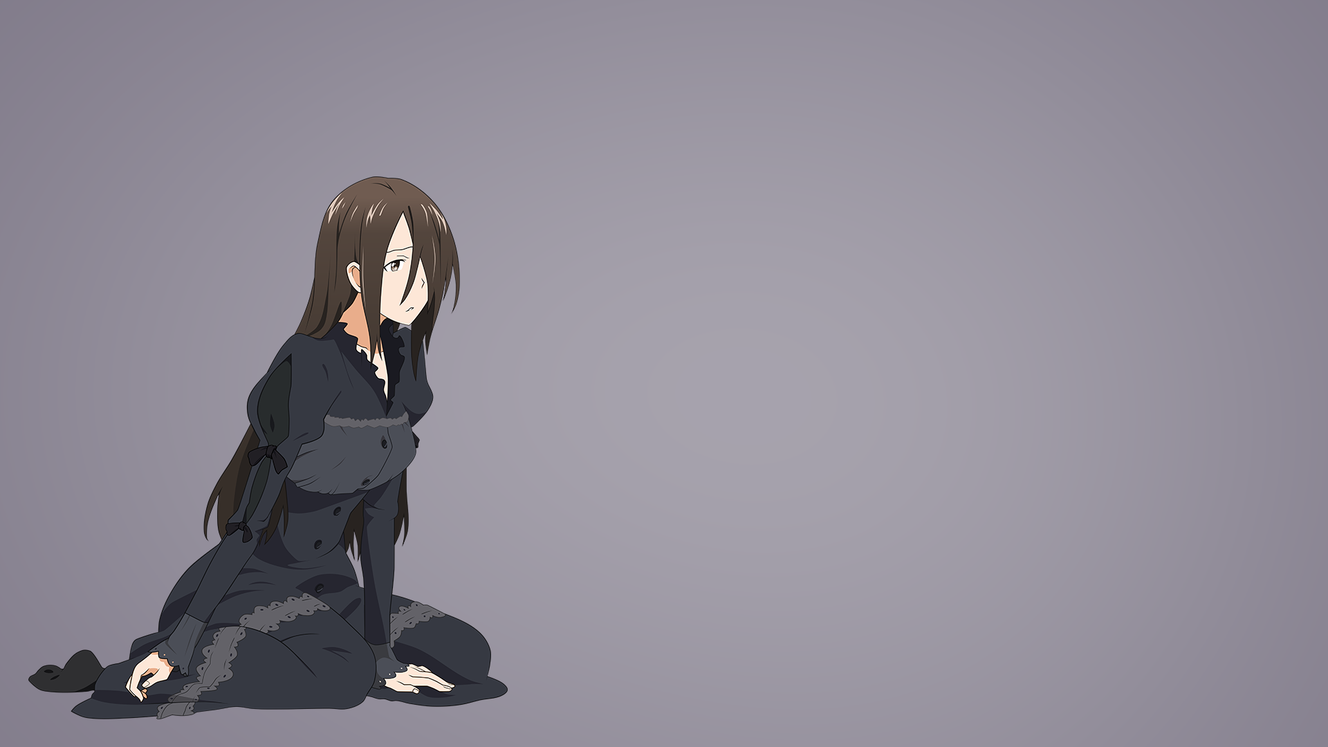 Anime girl in black dress sitting HD Wallpaper