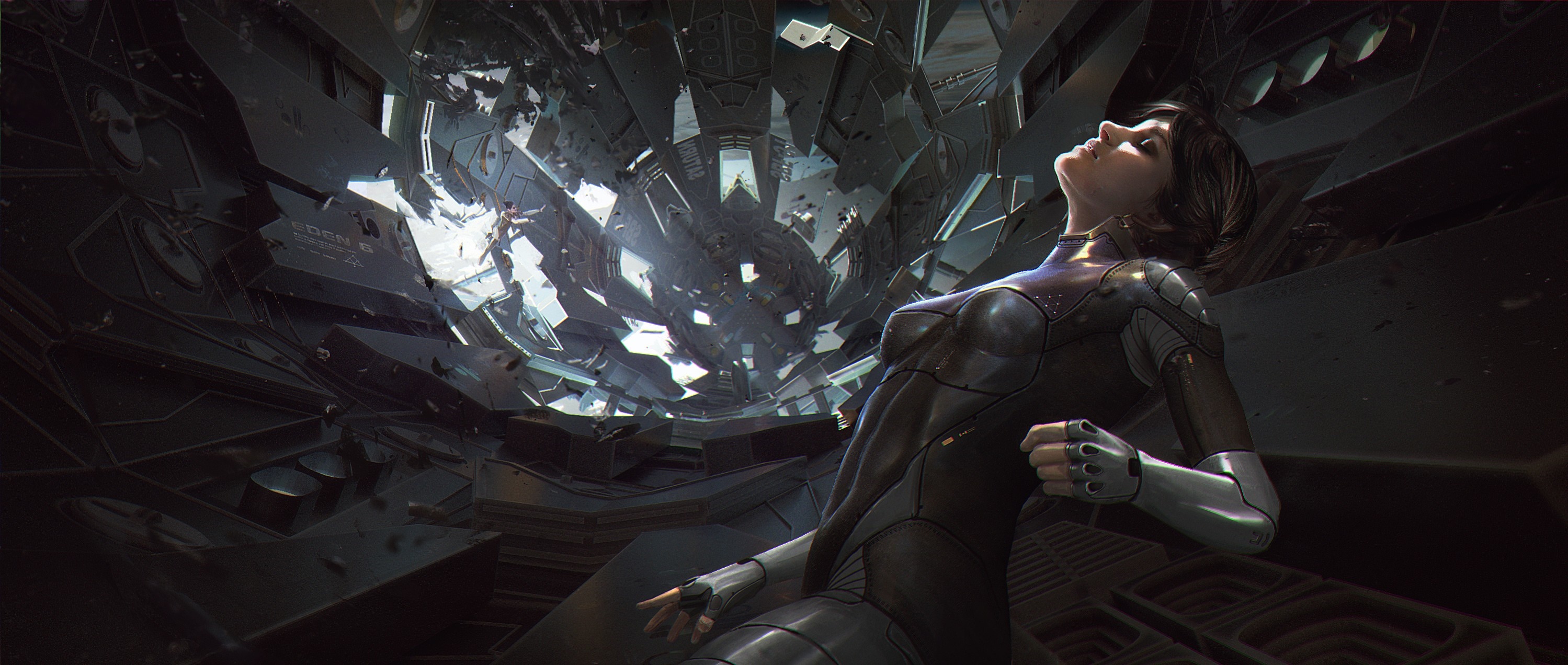 Alita: Battle Angel character in a destroyed futuristic environment HD Wallpaper