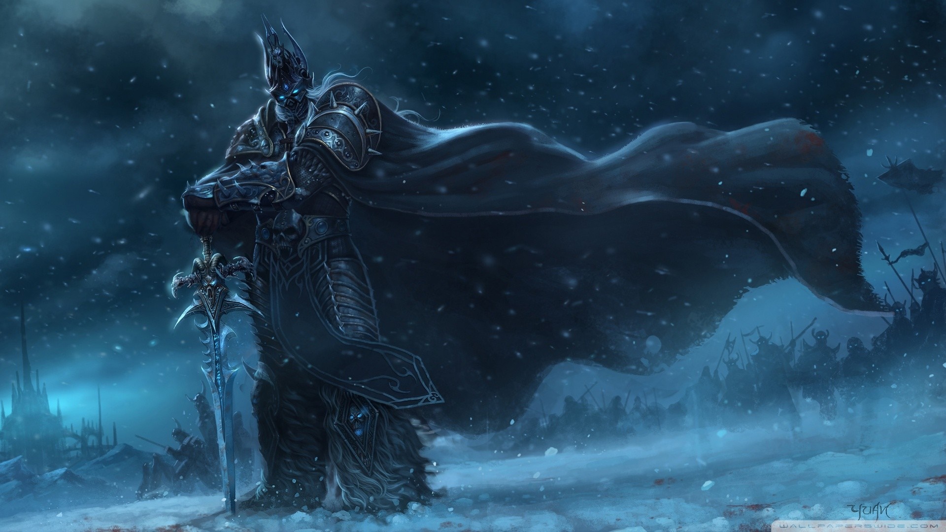 Arthas from World of Warcraft in a snowy landscape HD Wallpaper