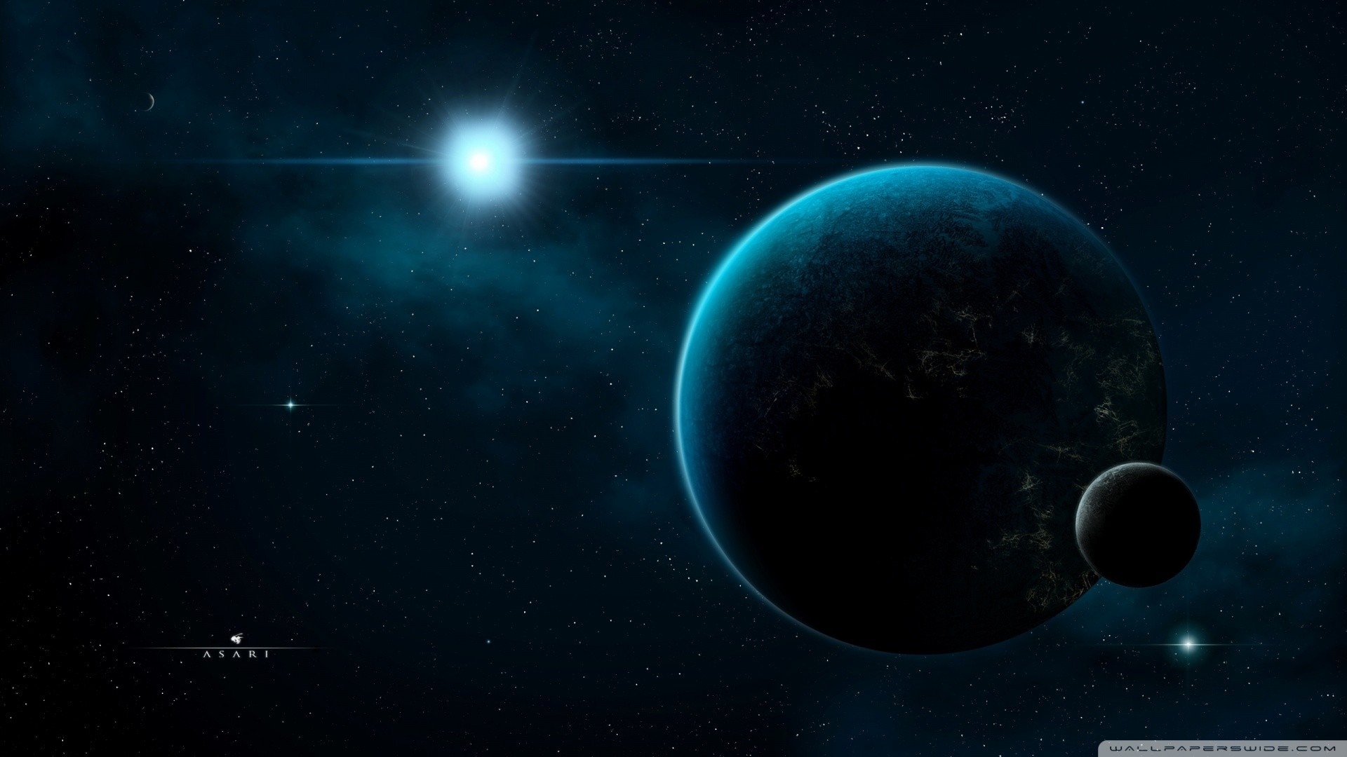 Illustration of planets and stars in outer space HD Wallpaper