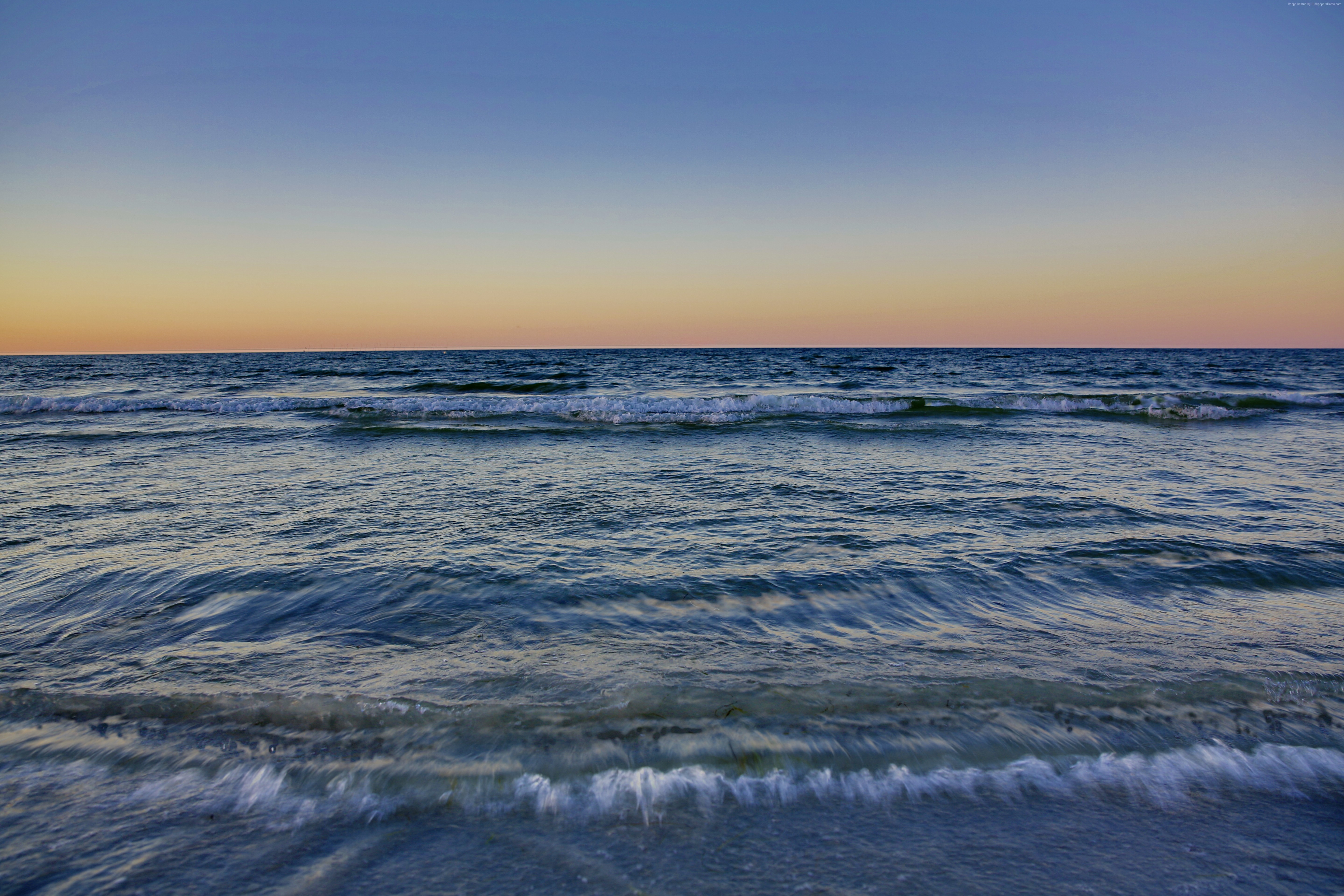 Waves on the Baltic Sea at sunset HD Wallpaper
