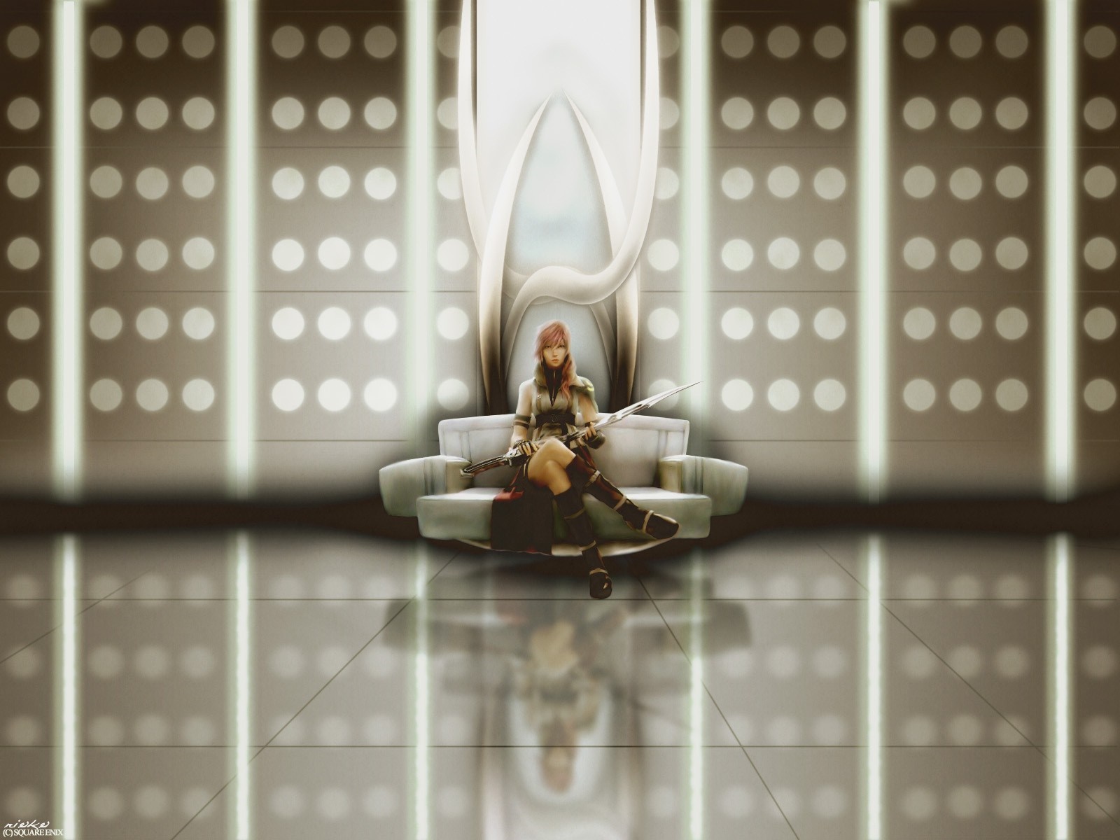 Lightning from Final Fantasy XIII sitting on a throne HD Wallpaper