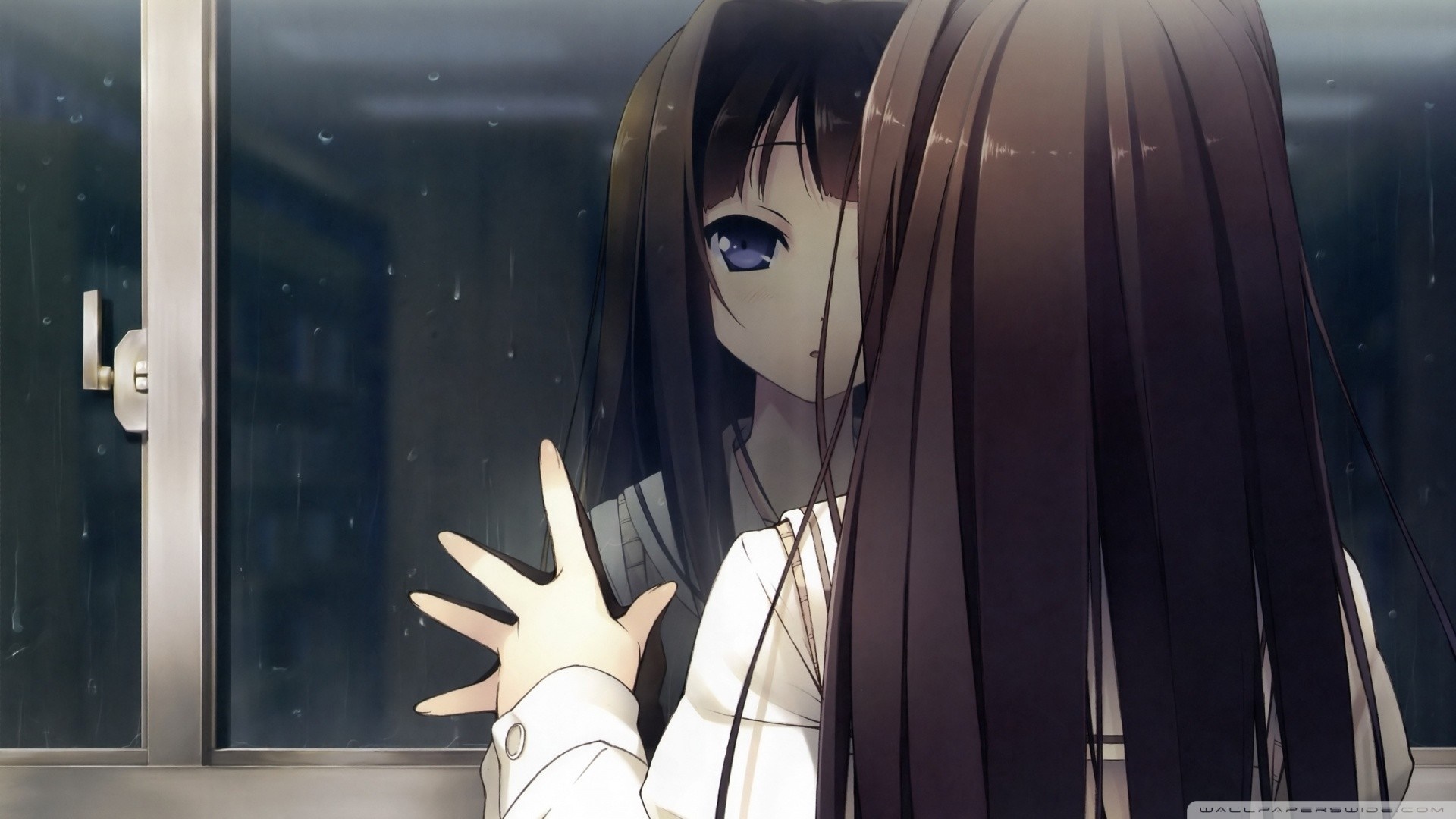 Anime girl looking in the mirror HD Wallpaper