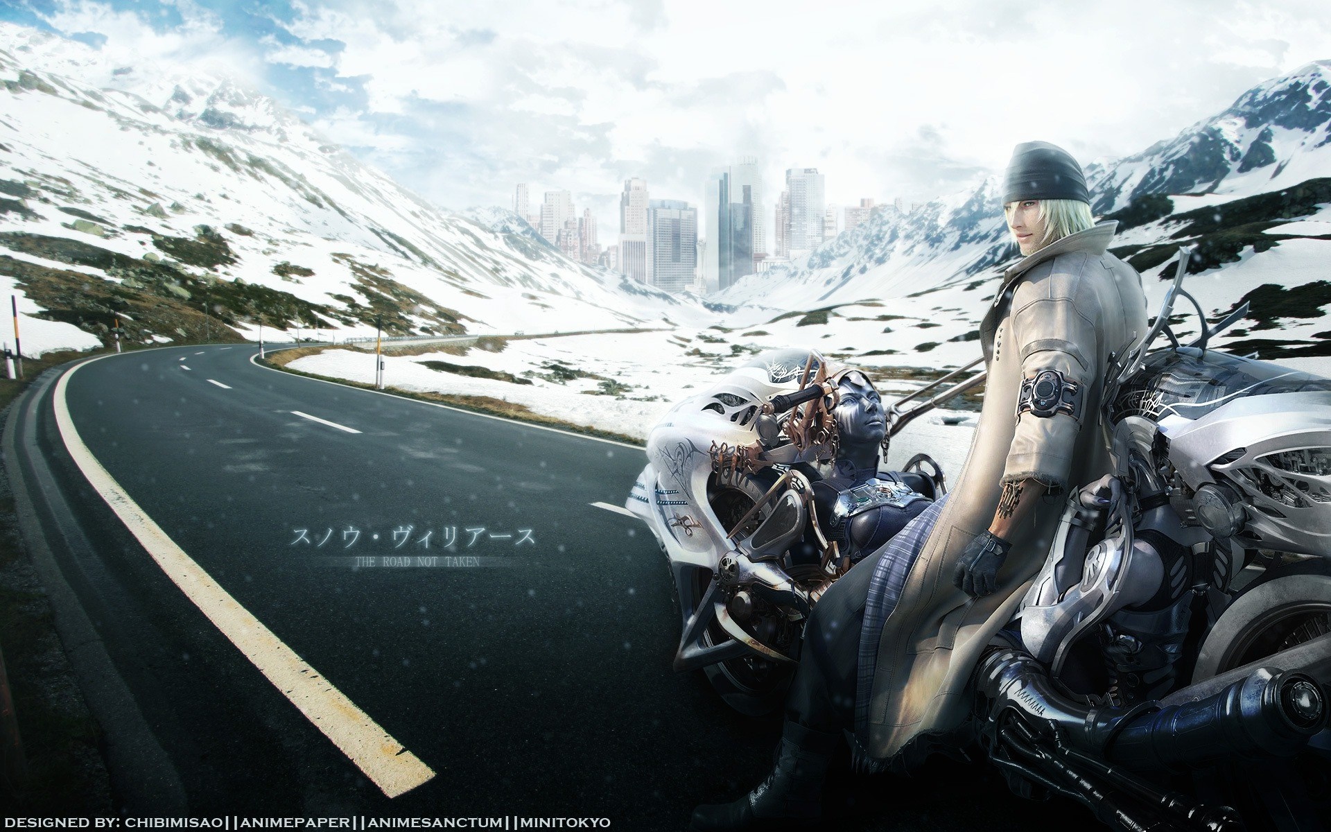 Snow Villiers from Final Fantasy XIII on a motorcycle HD Wallpaper