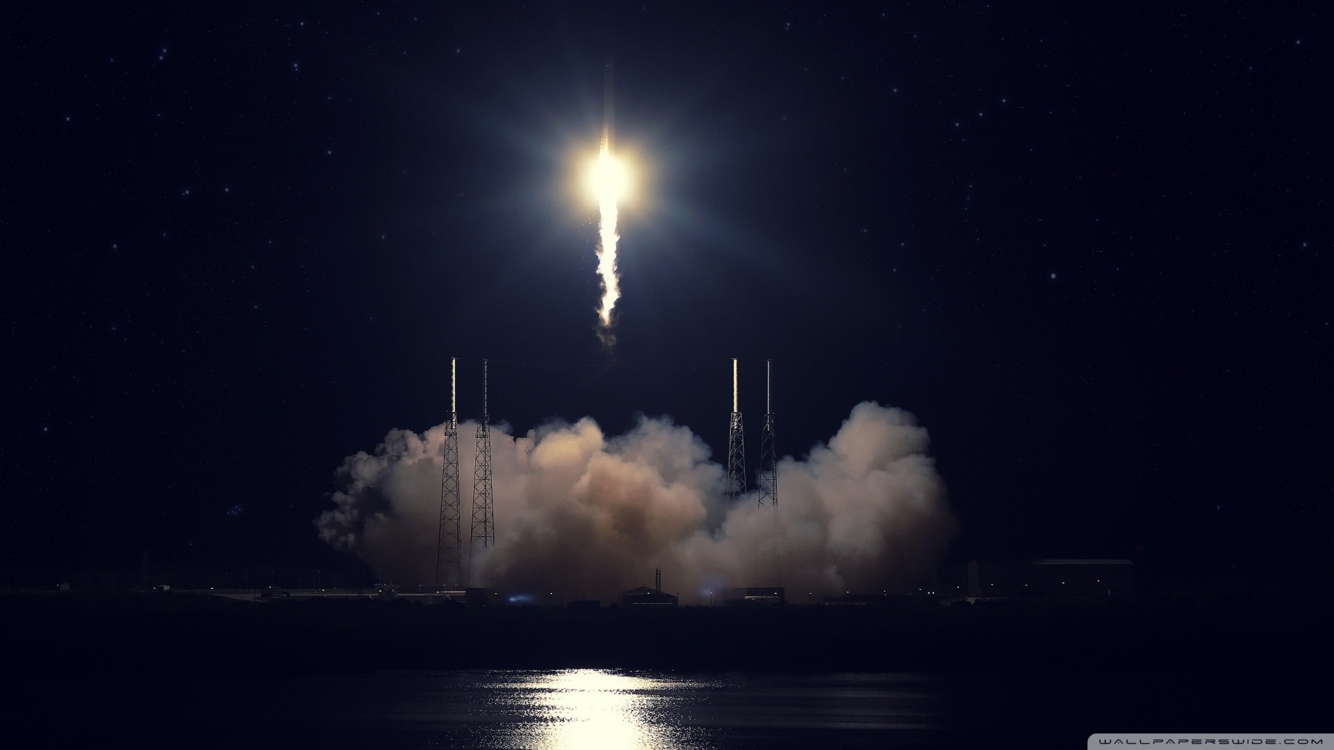 Rocket Launch at Night HD Wallpaper