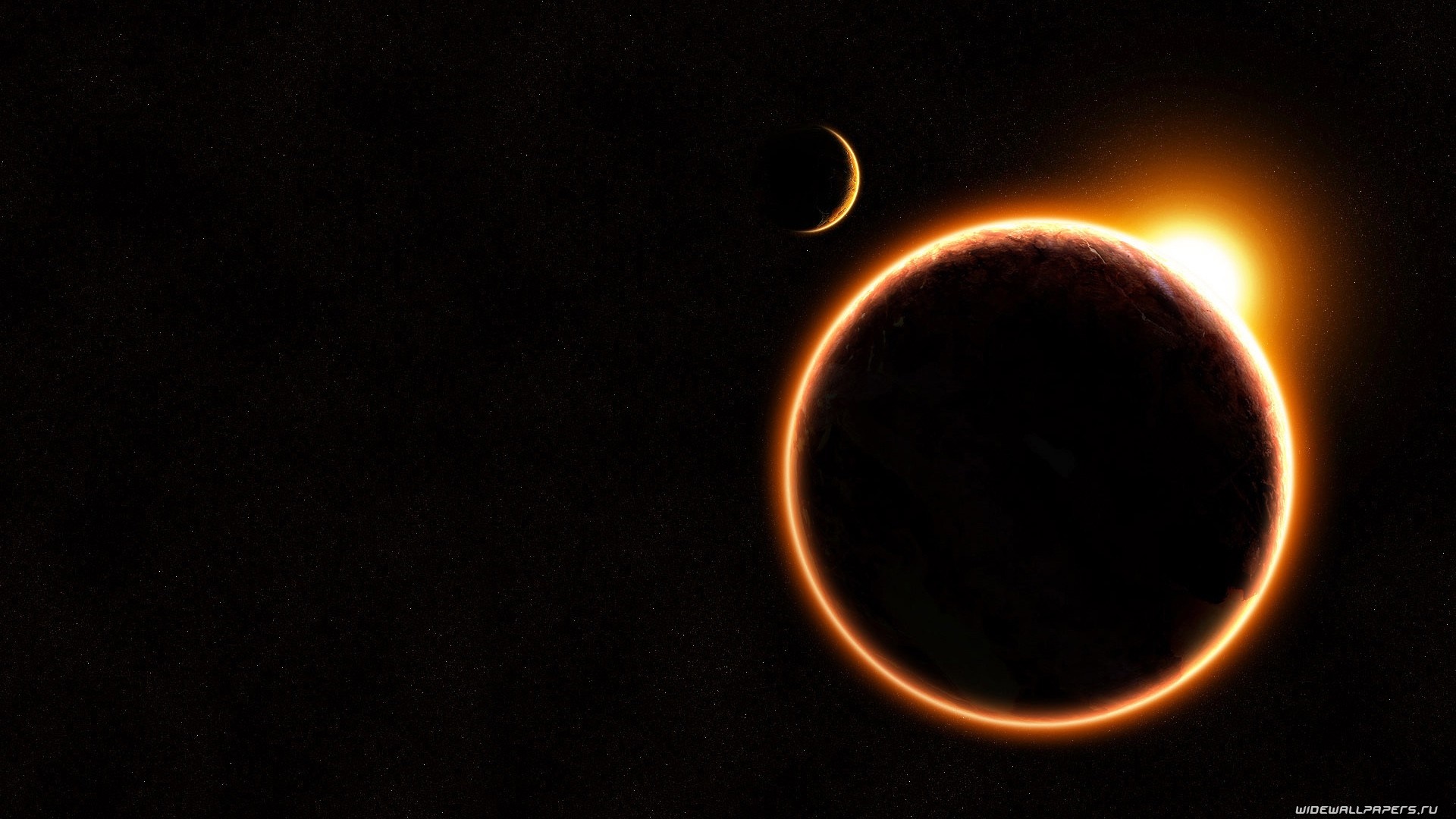 Planet and crescent moon during solar eclipse in space HD Wallpaper