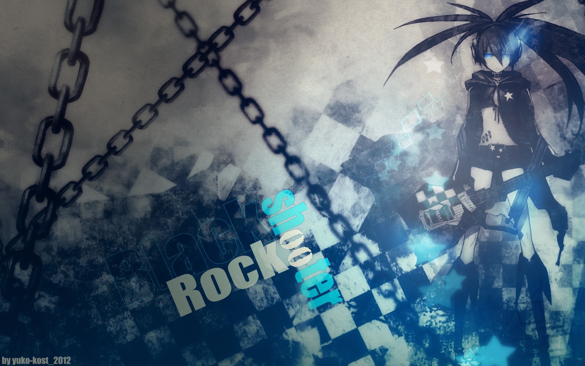 Black Rock Shooter with Chains and Guitar HD Wallpaper