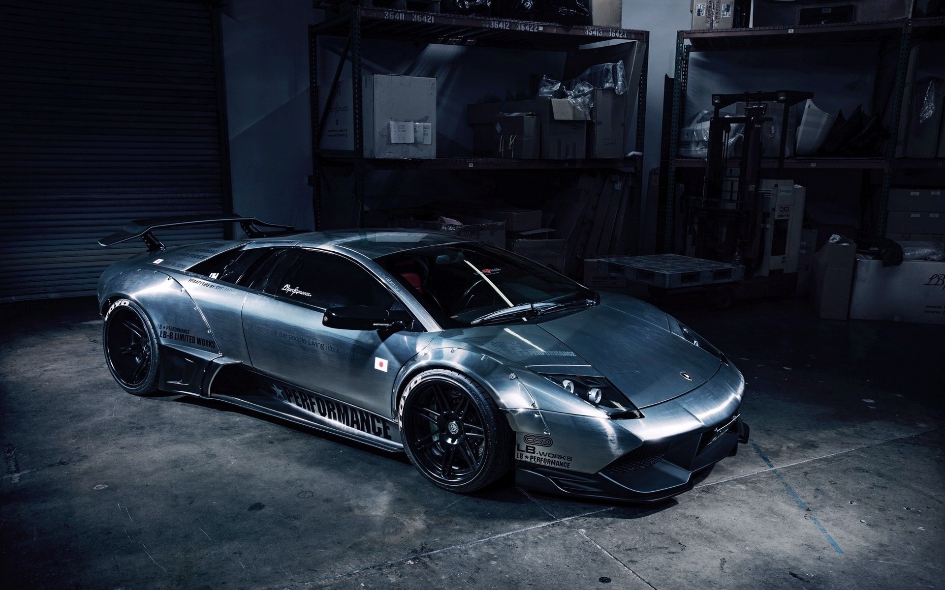 Silver Lamborghini Murcielago LP640 with widebody kit HD Wallpaper