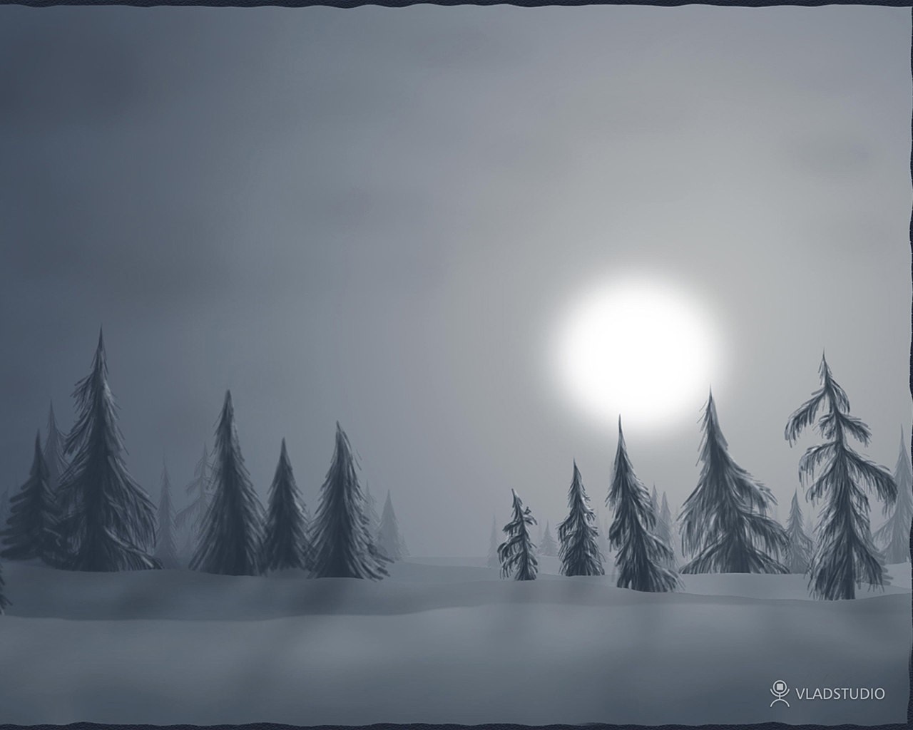 Winter forest with sun and mist HD Wallpaper