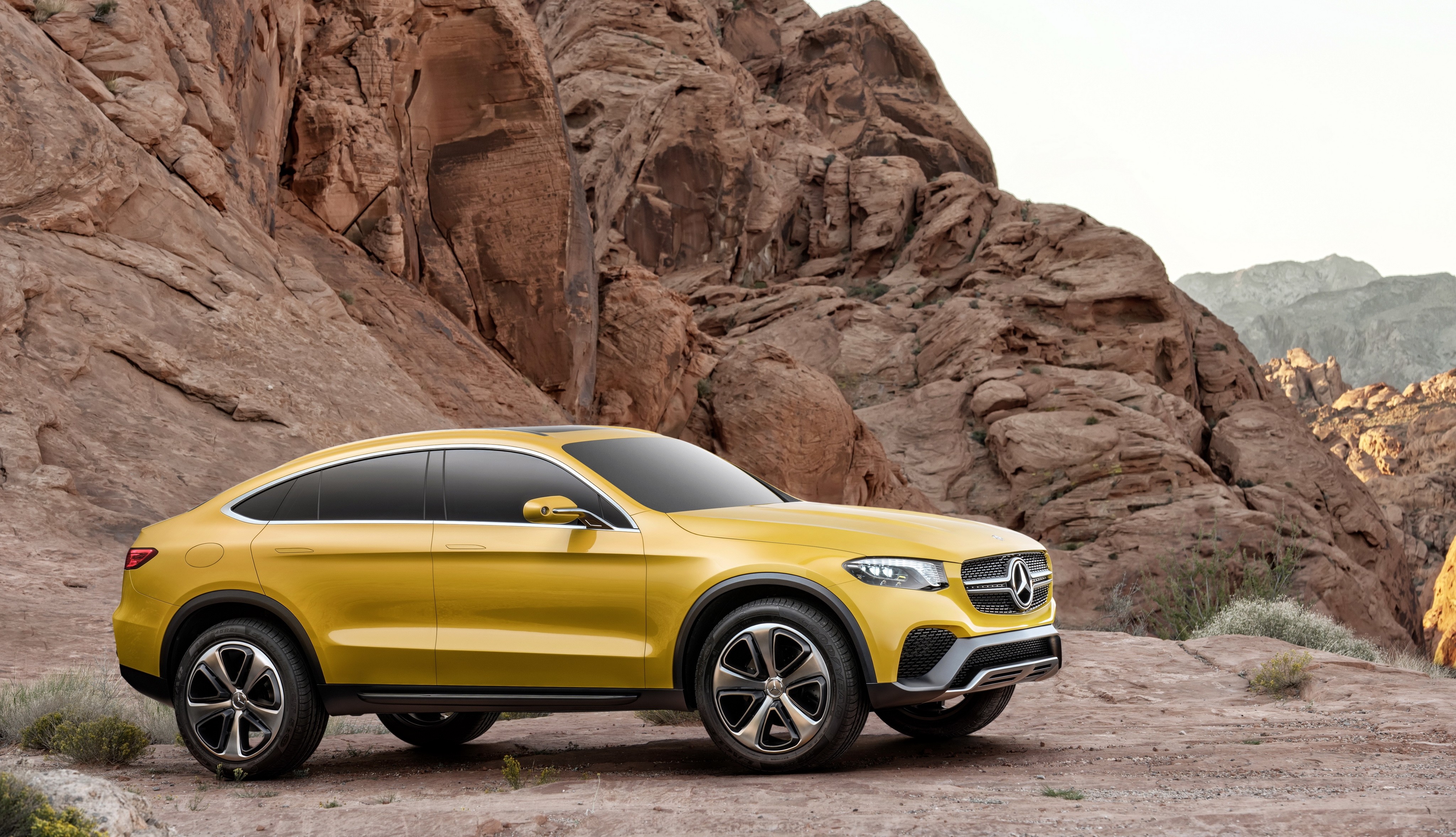 Yellow Mercedes-Benz GLC Concept Coupe in Desert Landscape HD Wallpaper