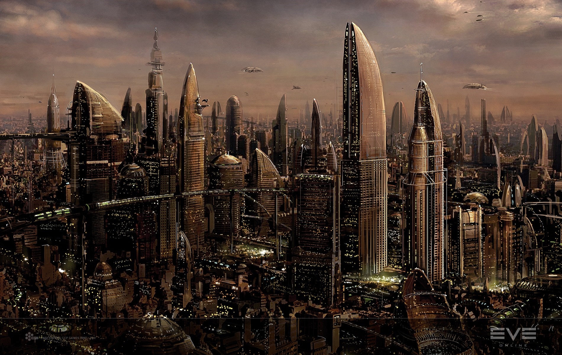 Amarr cityscape from EVE Online at dusk HD Wallpaper