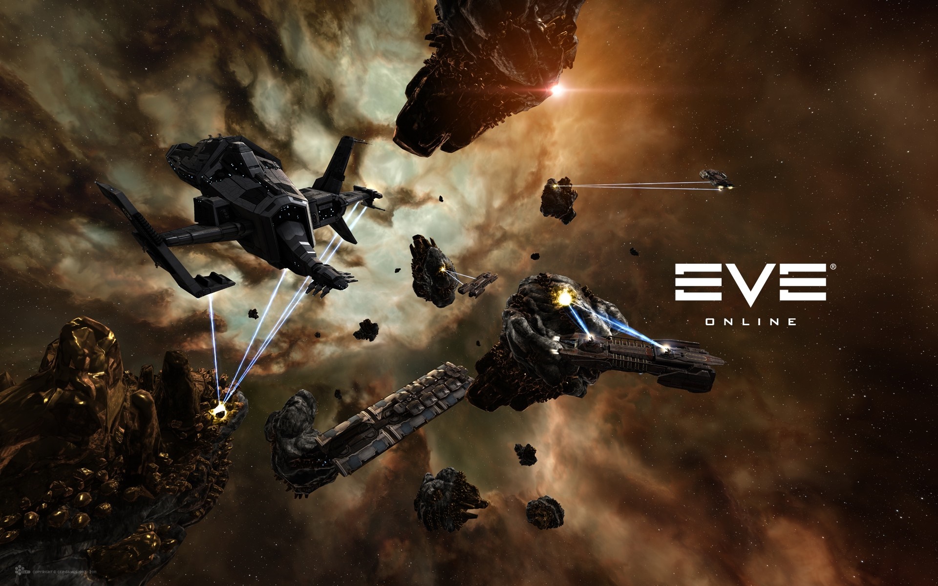 Spaceships in EVE Online during a space battle HD Wallpaper