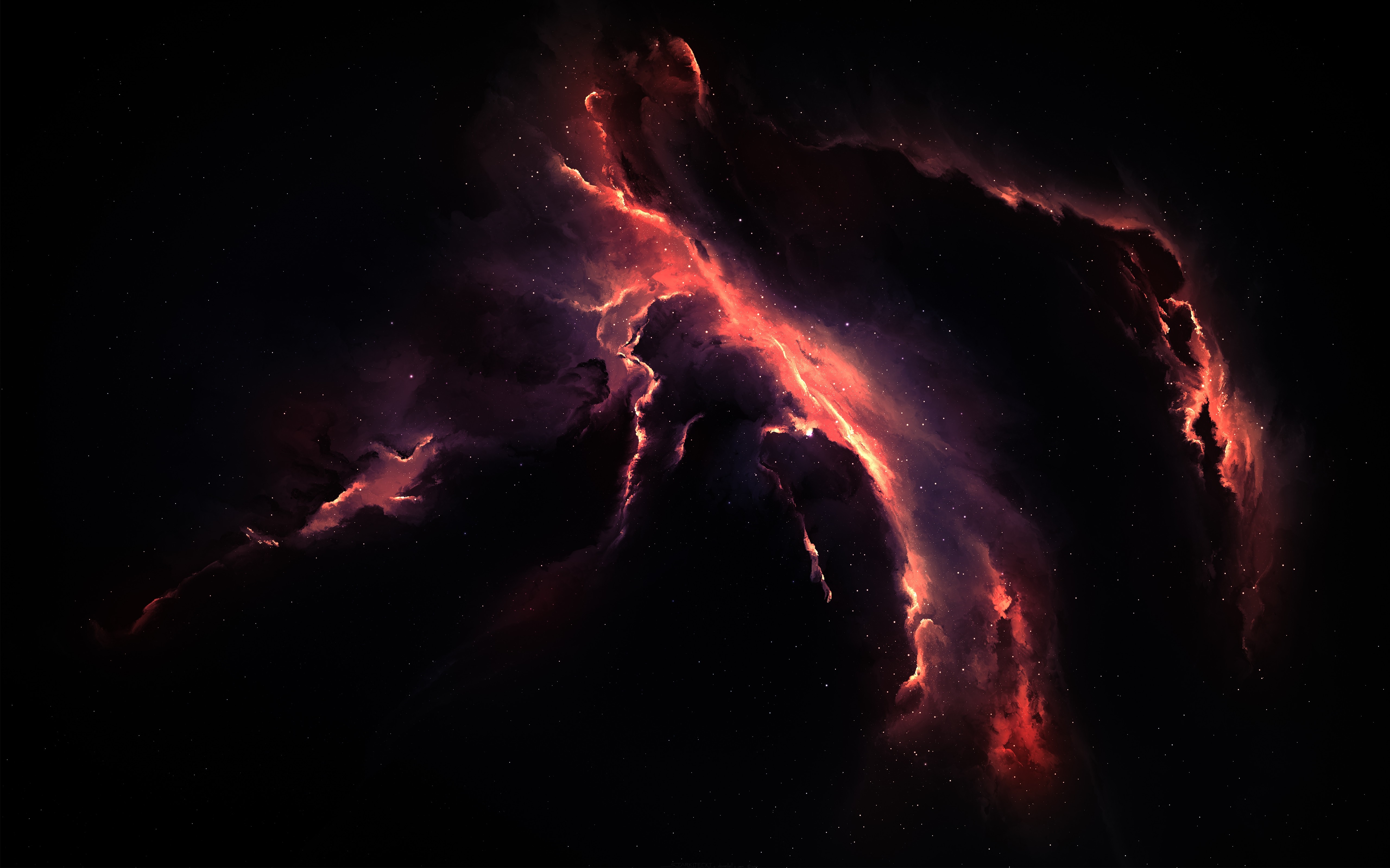 Red and purple nebula with stars in deep space HD Wallpaper