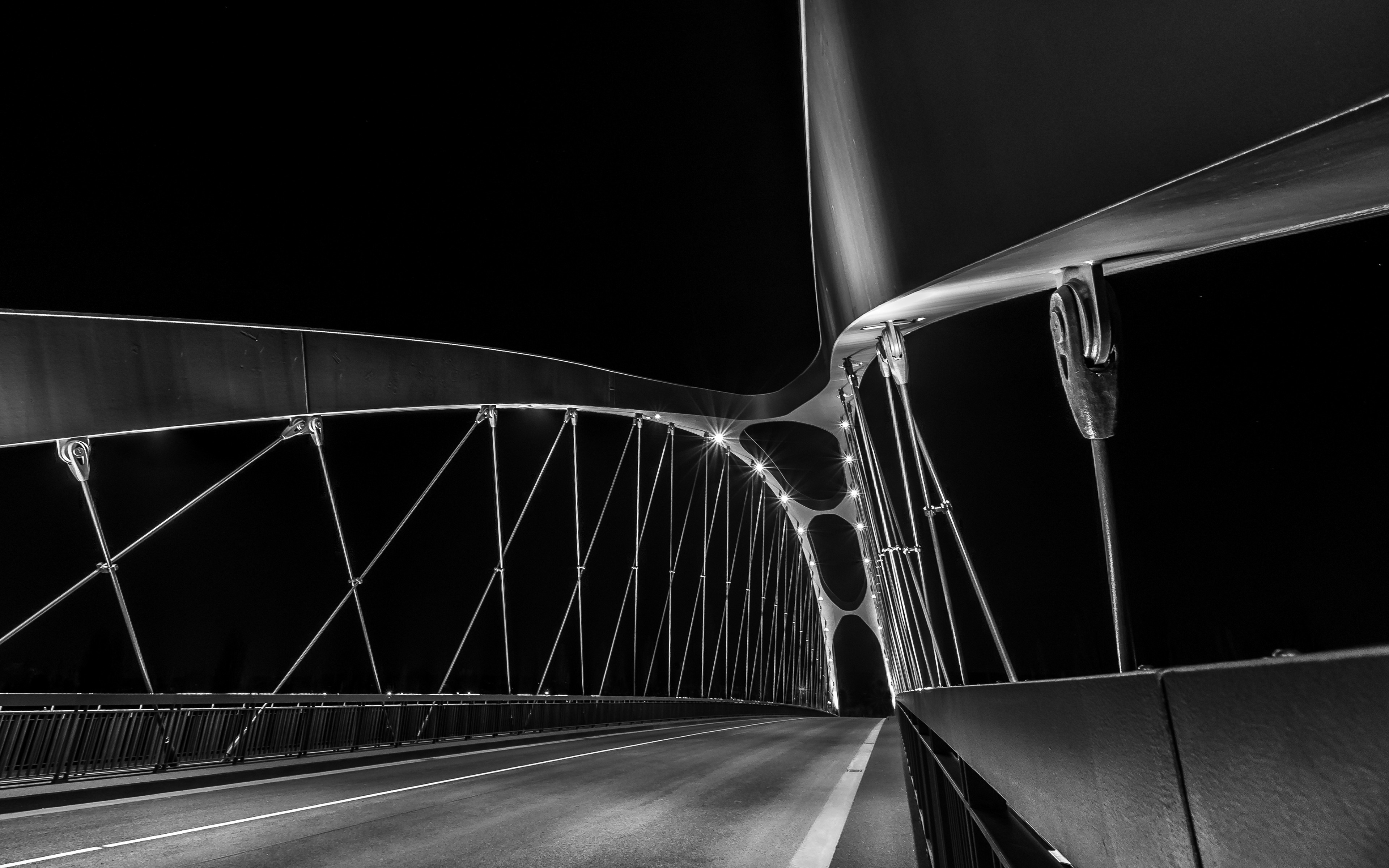 Monochrome night view of a modern bridge architecture HD Wallpaper