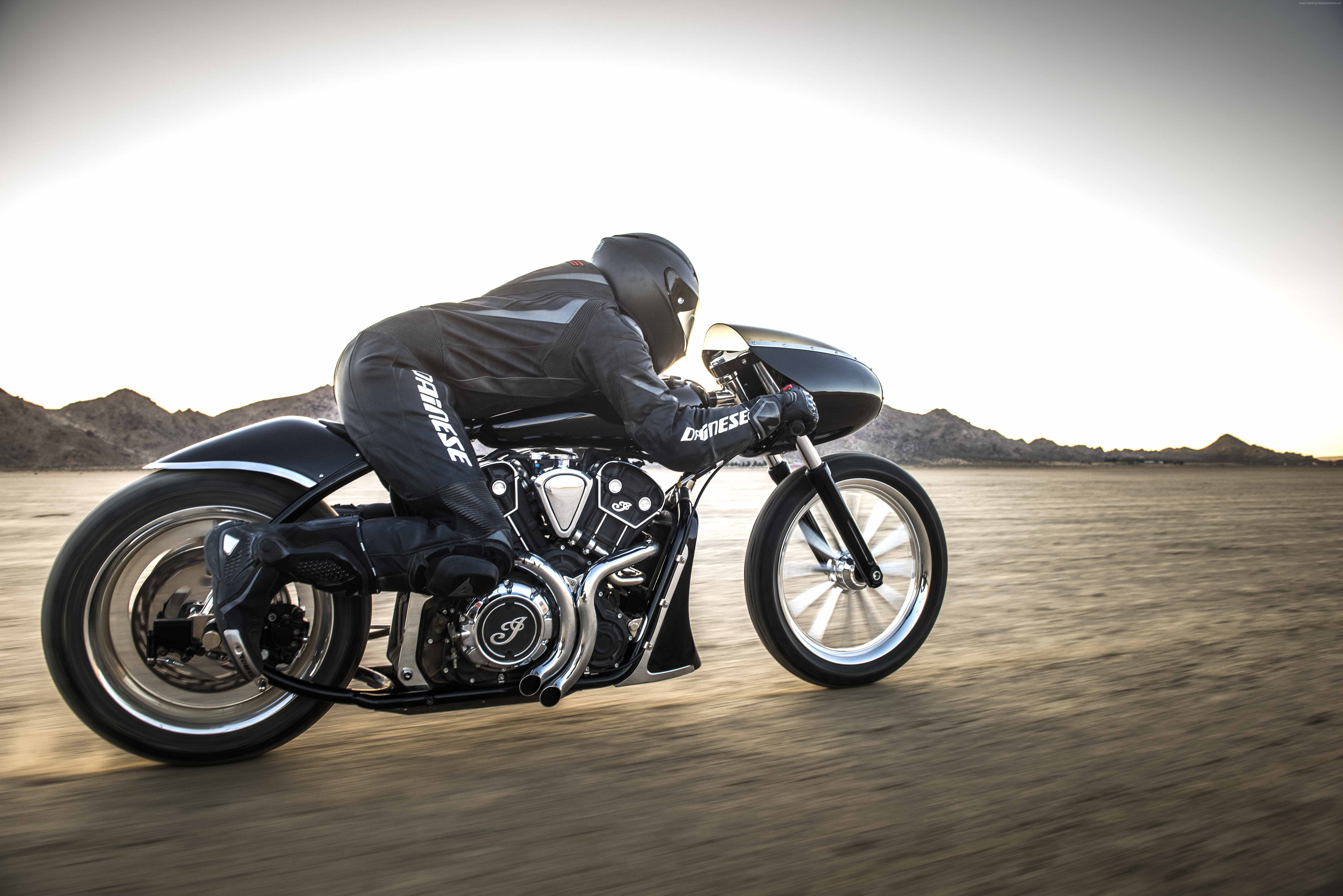 Indian Black Bullet Scout motorcycle in desert HD Wallpaper