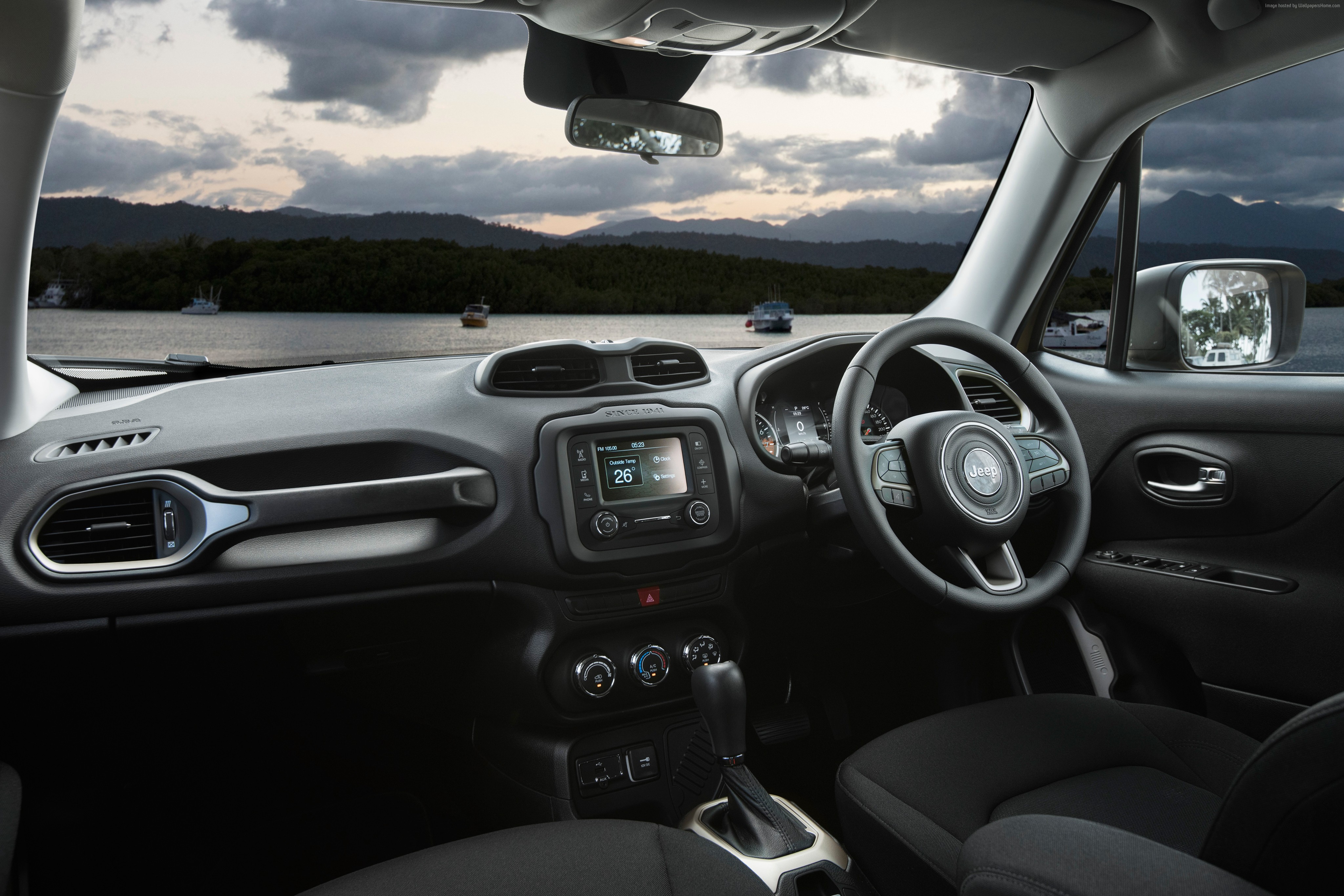 Interior of a Jeep Renegade Sport with a scenic view HD Wallpaper